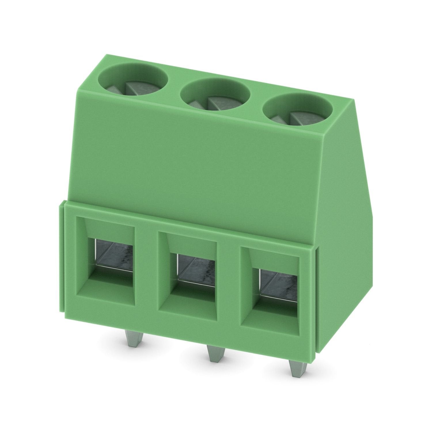 Printed circuit board terminal, nominal current: 17.5 A, rated voltage (III/2): 400 V, nominal cross section: 1.5 mm 2 , number of potentials: 3, number of rows: 1, number of positions per row: 3, product range: MKDS 1,5, pitch: 5 mm, connection method: Screw connection with tension sleeve, screw head form: L Slotted, mounting: Wave soldering, conductor/PCB connection direction: 0 °, color: green, Pin layout: Linear pinning, Solder pin [P]: 3.5 mm, number of solder pins per potential: 1, type of packaging: 