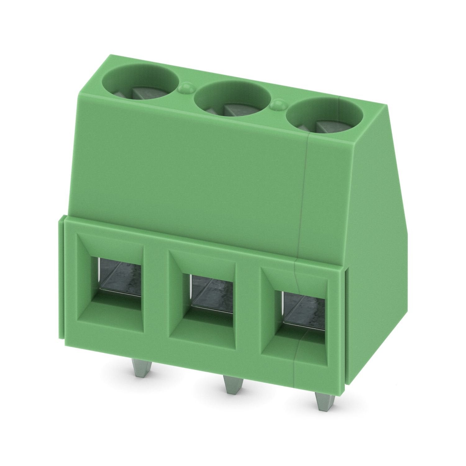 Printed circuit board terminal, nominal current: 17.5 A, rated voltage (III/2): 400 V, nominal cross section: 1.5 mm 2 , number of potentials: 3, number of rows: 1, number of positions per row: 3, product range: MKDS 1,5, pitch: 5.08 mm, connection method: Screw connection with tension sleeve, screw head form: L Slotted, mounting: Wave soldering, conductor/PCB connection direction: 0 °, color: green, Pin layout: Linear pinning, Solder pin [P]: 3.5 mm, number of solder pins per potential: 1, type of packagin