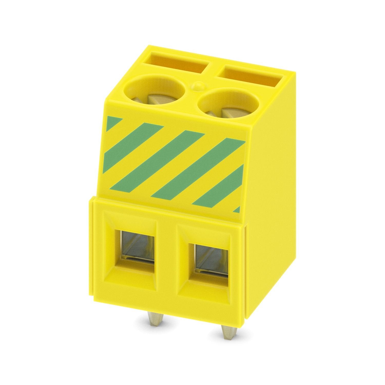 Printed circuit board terminal, nominal current: 17.5 A, rated voltage (III/2): 400 V, nominal cross section: 1.5 mm 2 , number of potentials: 1, number of rows: 1, number of positions per row: 2, product range: MKDS 1,5/..-B, pitch: 5.08 mm, connection method: Screw connection with tension sleeve, screw head form: L Slotted, mounting: Wave soldering, conductor/PCB connection direction: 0 °, color: green-yellow, Pin layout: Linear pinning, Solder pin [P]: 3.5 mm, type of packaging: packed in cardboard. Conn