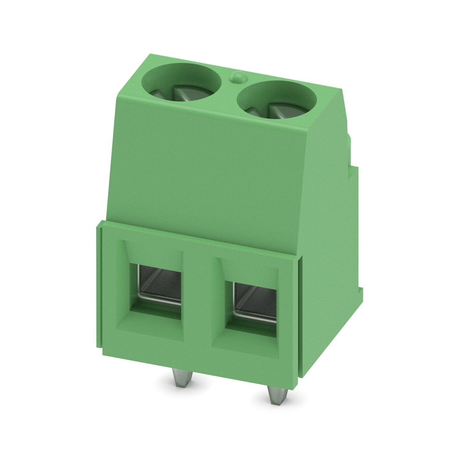 Printed circuit board terminal, nominal current: 17.5 A, rated voltage (III/2): 400 V, nominal cross section: 1.5 mm 2 , number of potentials: 2, number of rows: 1, number of positions per row: 2, product range: MKDSP 1,5, pitch: 5.08 mm, connection method: Screw connection with tension sleeve, screw head form: L Slotted, mounting: Wave soldering, conductor/PCB connection direction: 0 °, color: green, Pin layout: Linear pinning, Solder pin [P]: 3.5 mm, number of solder pins per potential: 1, type of packagi