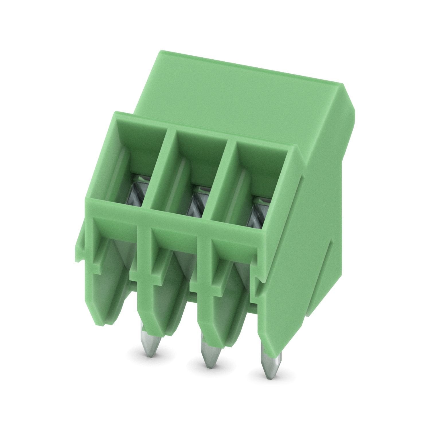 Printed circuit board terminal, nominal current: 12 A, rated voltage (III/2): 160 V, nominal cross section: 1.5 mm 2 , number of potentials: 3, number of rows: 1, number of positions per row: 3, product range: SMKDS 1,5, pitch: 3.5 mm, connection method: Screw connection with tension sleeve, screw head form: L Slotted, mounting: Wave soldering, conductor/PCB connection direction: 35 °, color: green, Pin layout: Linear pinning, Solder pin [P]: 3.5 mm, number of solder pins per potential: 1, type of packaging