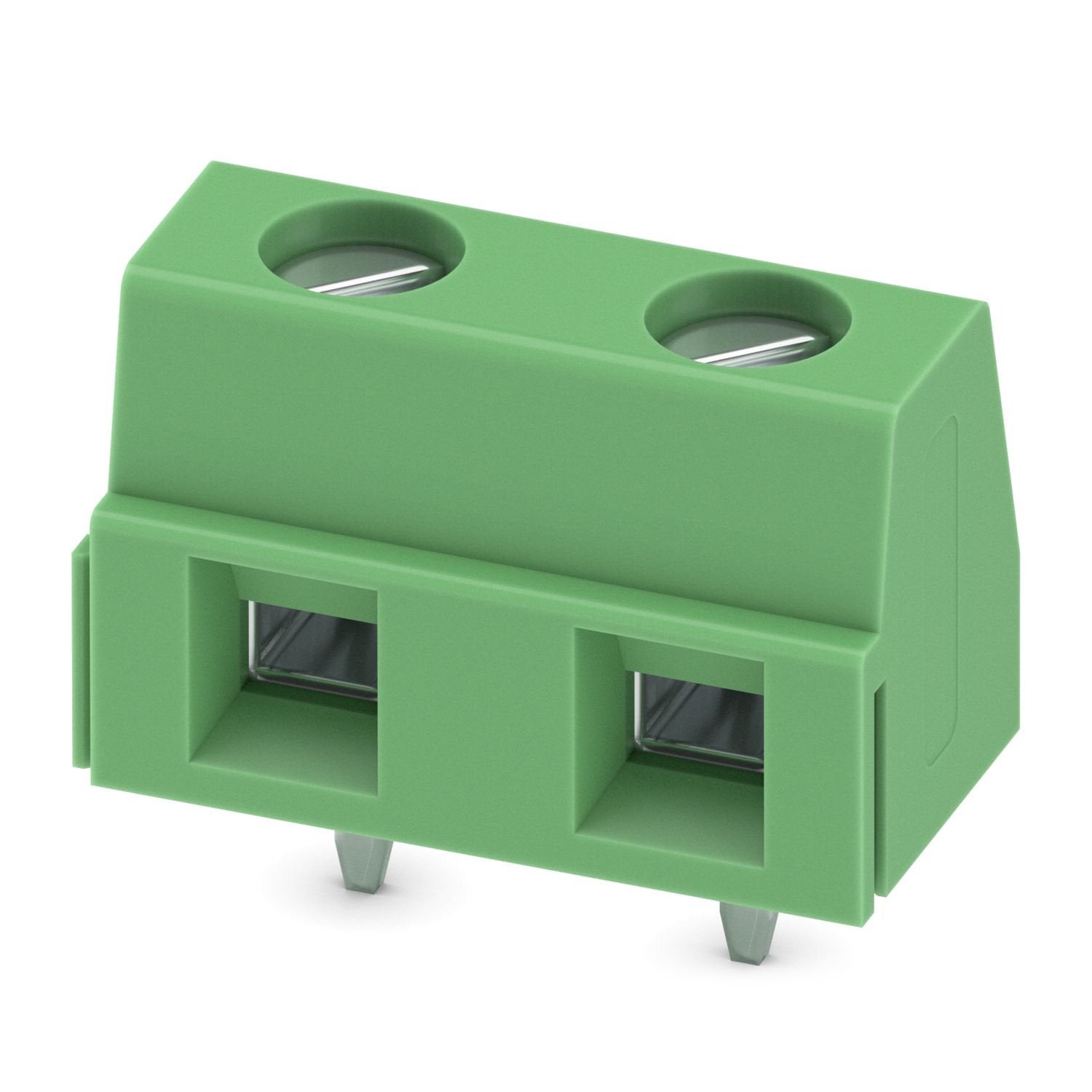 Printed circuit board terminal, nominal current: 16 A, rated voltage (III/2): 630 V, nominal cross section: 1.5 mm 2 , number of potentials: 2, number of rows: 1, number of positions per row: 2, product range: GMKDSN 1,5, pitch: 7.62 mm, connection method: Screw connection with tension sleeve, screw head form: L Slotted, mounting: Wave soldering, conductor/PCB connection direction: 0 °, color: green, Pin layout: Linear pinning, Solder pin [P]: 3.5 mm, number of solder pins per potential: 1, type of packagin