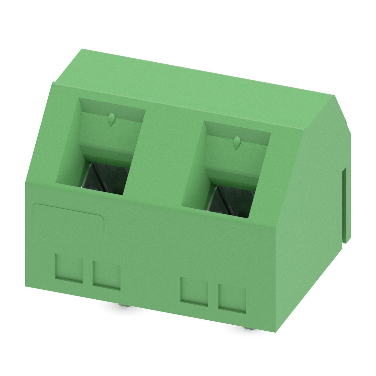 Printed circuit board terminal, nominal current: 16 A, rated voltage (III/2): 630 V, nominal cross section: 1.5 mm 2 , number of potentials: 2, number of rows: 1, number of positions per row: 2, product range: GSMKDSN 1,5, pitch: 7.62 mm, connection method: Screw connection with tension sleeve, screw head form: L Slotted, mounting: Wave soldering, conductor/PCB connection direction: 45 °, color: green, Pin layout: Linear pinning, Solder pin [P]: 3.5 mm, number of solder pins per potential: 1, type of packag