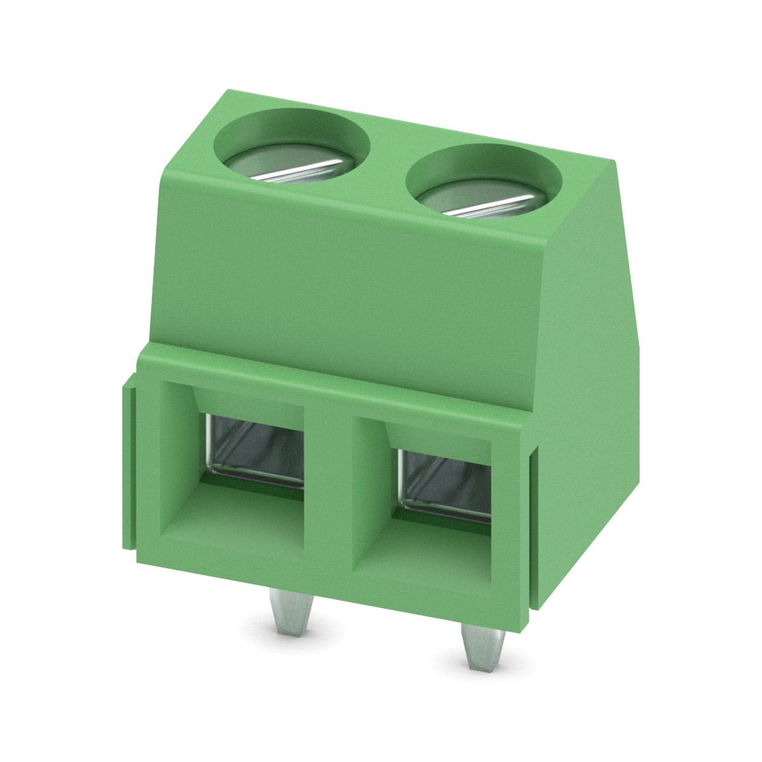 Printed circuit board terminal, nominal current: 17.5 A, rated voltage (III/2): 400 V, nominal cross section: 1.5 mm 2 , number of potentials: 2, number of rows: 1, number of positions per row: 2, product range: MKDSN 1,5, pitch: 5 mm, connection method: Screw connection with tension sleeve, screw head form: L Slotted, mounting: Wave soldering, conductor/PCB connection direction: 0 °, color: green, Pin layout: Linear pinning, Solder pin [P]: 3.5 mm, number of solder pins per potential: 1, type of packaging:
