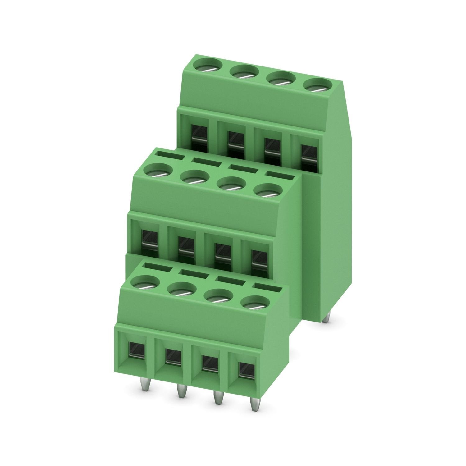 Printed circuit board terminal, nominal current: 8 A, rated voltage (III/2): 160 V, nominal cross section: 1 mm 2 , number of potentials: 12, number of rows: 3, number of positions per row: 4, product range: MK3DS 1, pitch: 3.81 mm, connection method: Screw connection with tension sleeve, screw head form: L Slotted, mounting: Wave soldering, conductor/PCB connection direction: 0 °, color: green, Pin layout: Linear pinning, Solder pin [P]: 3.5 mm, number of solder pins per potential: 1, type of packaging: pa