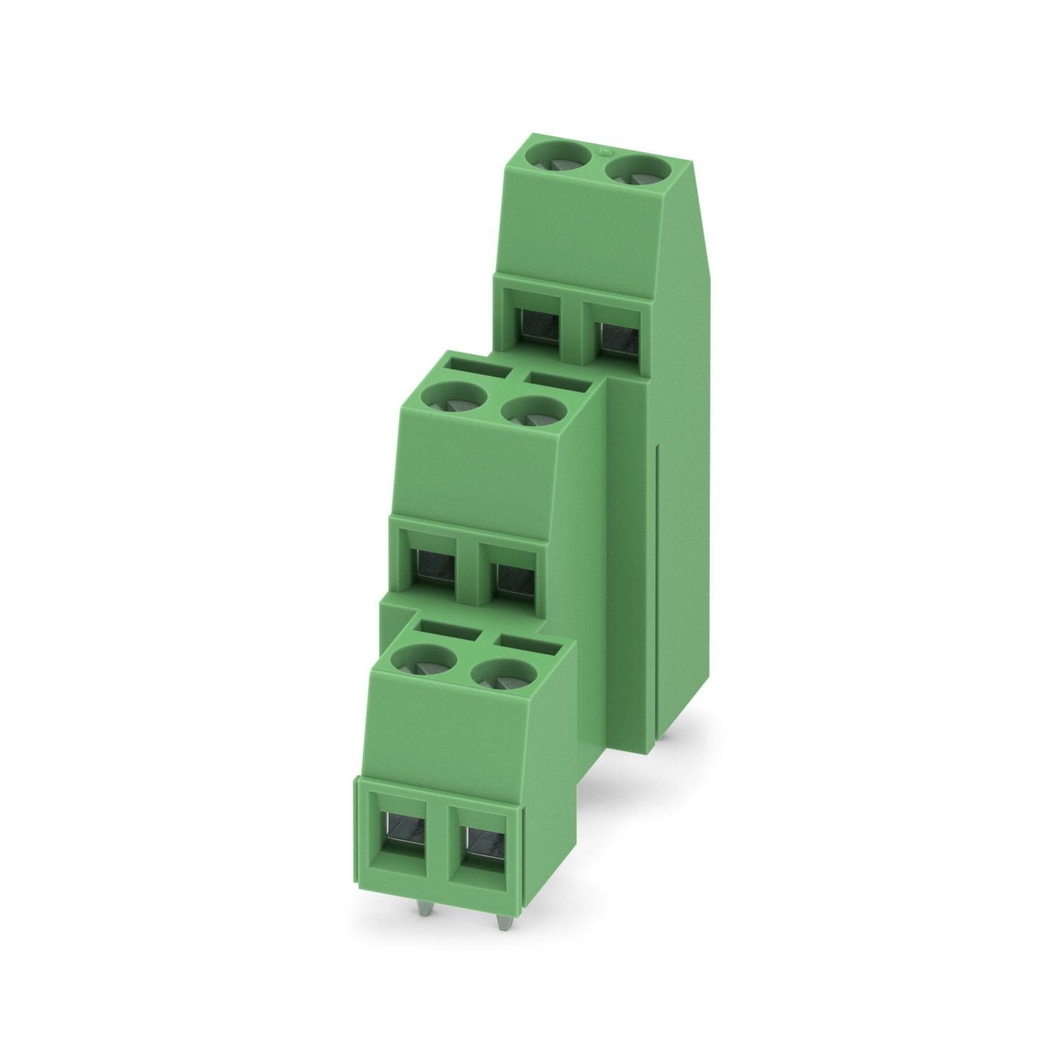 Printed circuit board terminal, nominal current: 15 A, rated voltage (III/2): 400 V, nominal cross section: 1.5 mm 2 , number of potentials: 6, number of rows: 3, number of positions per row: 2, product range: MK3DS 1,5, pitch: 5.08 mm, connection method: Screw connection with tension sleeve, screw head form: L Slotted, mounting: Wave soldering, conductor/PCB connection direction: 0 °, color: green, Pin layout: Linear pinning, Solder pin [P]: 3.5 mm, number of solder pins per potential: 1, type of packaging
