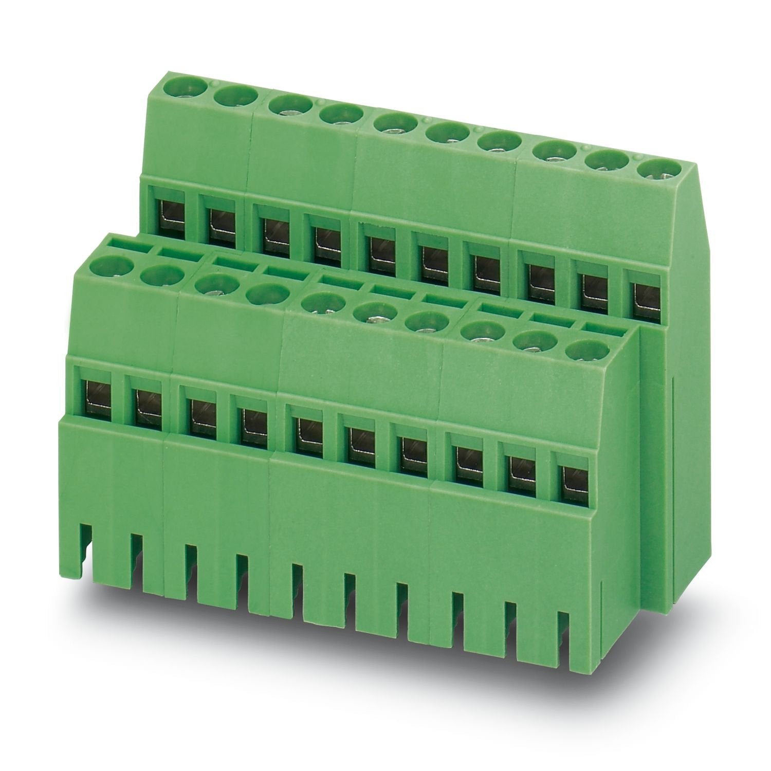 Printed circuit board terminal, number of positions per row: 2, product range: MK3DS 1,5/..- BC, pitch: 5.08 mm, connection method: Screw connection with tension sleeve, screw head form: L Slotted, mounting: Wave soldering, conductor/PCB connection direction: 0 °, color: green, Pin layout: Linear pinning, Solder pin [P]: 3.5 mm, type of packaging: packed in cardboard. The article can be aligned to create different nos. of positions!