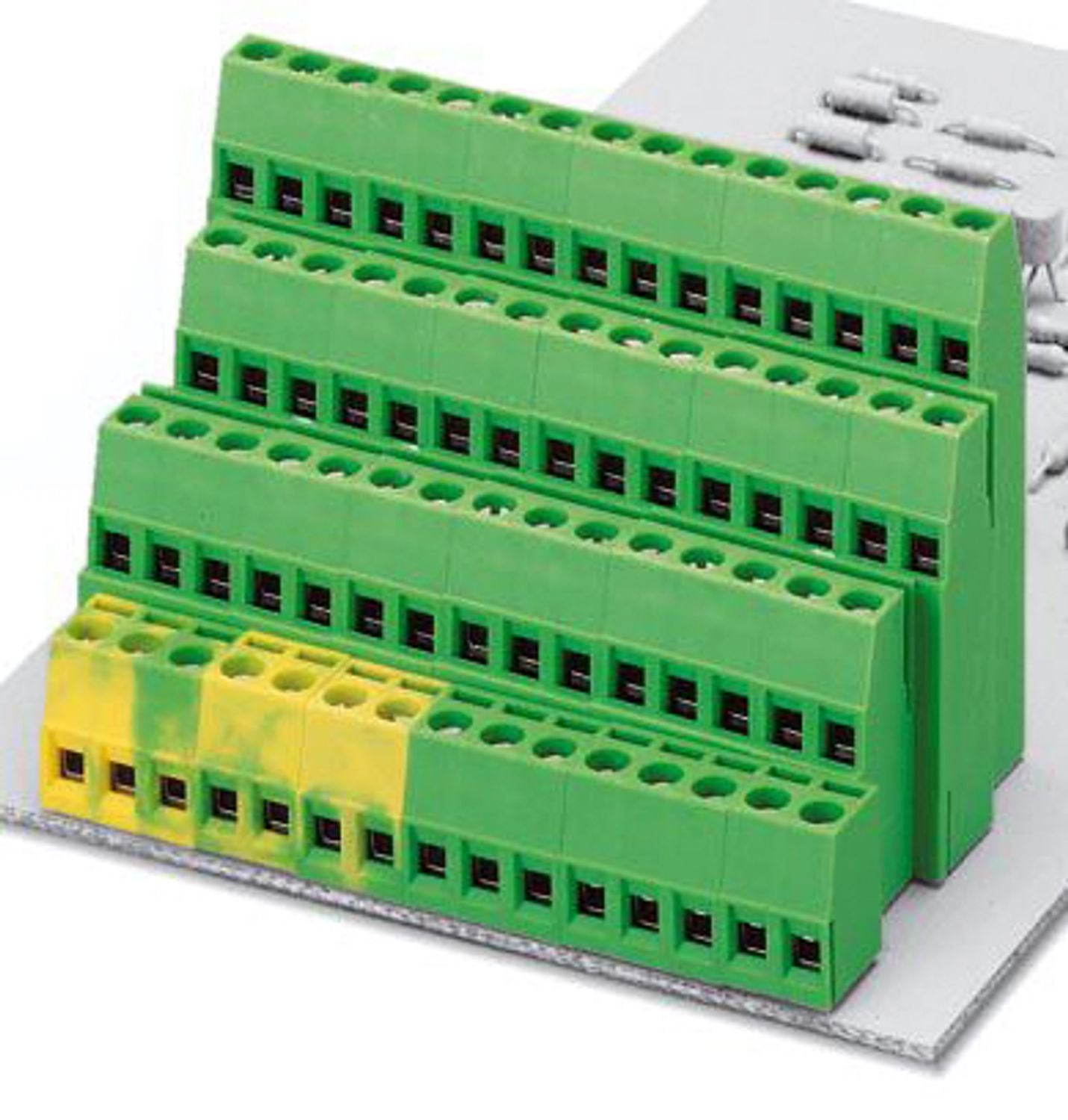 Printed circuit board terminal, nominal current: 15 A, rated voltage (III/2): 400 V, nominal cross section: 1.5 mm 2 , number of potentials: 12, number of rows: 4, number of positions per row: 3, product range: MK4DS 1,5, pitch: 5.08 mm, connection method: Screw connection with tension sleeve, screw head form: L Slotted, mounting: Wave soldering, conductor/PCB connection direction: 0 °, color: green, Pin layout: Linear pinning, Solder pin [P]: 3.5 mm, number of solder pins per potential: 1, type of packagin