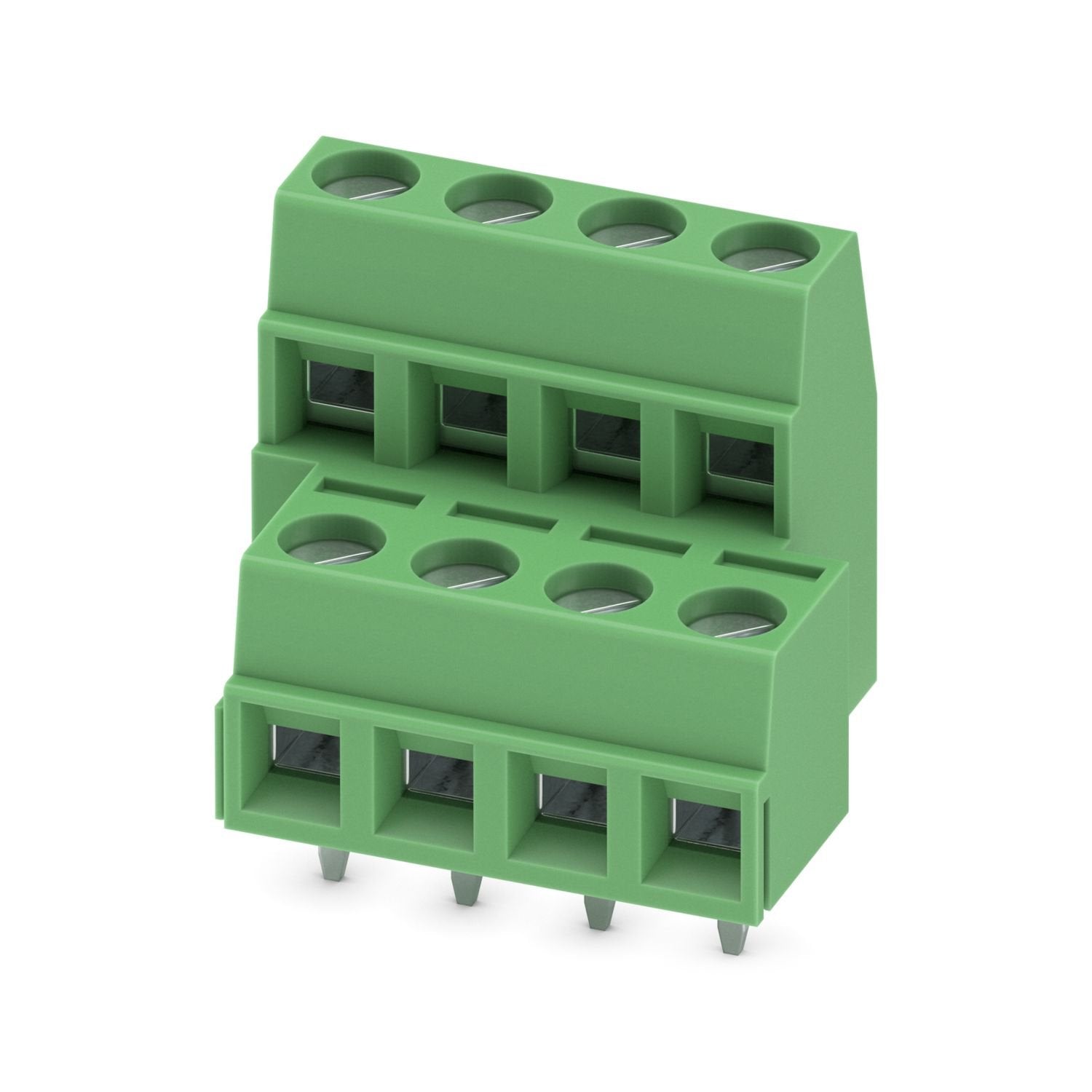 Printed circuit board terminal, nominal current: 13.5 A, rated voltage (III/2): 400 V, nominal cross section: 1.5 mm 2 , number of potentials: 8, number of rows: 2, number of positions per row: 4, product range: MKKDSN 1,5, pitch: 5 mm, connection method: Screw connection with tension sleeve, screw head form: L Slotted, mounting: Wave soldering, conductor/PCB connection direction: 0 °, color: green, Pin layout: Linear pinning, Solder pin [P]: 3.5 mm, number of solder pins per potential: 1, type of packaging