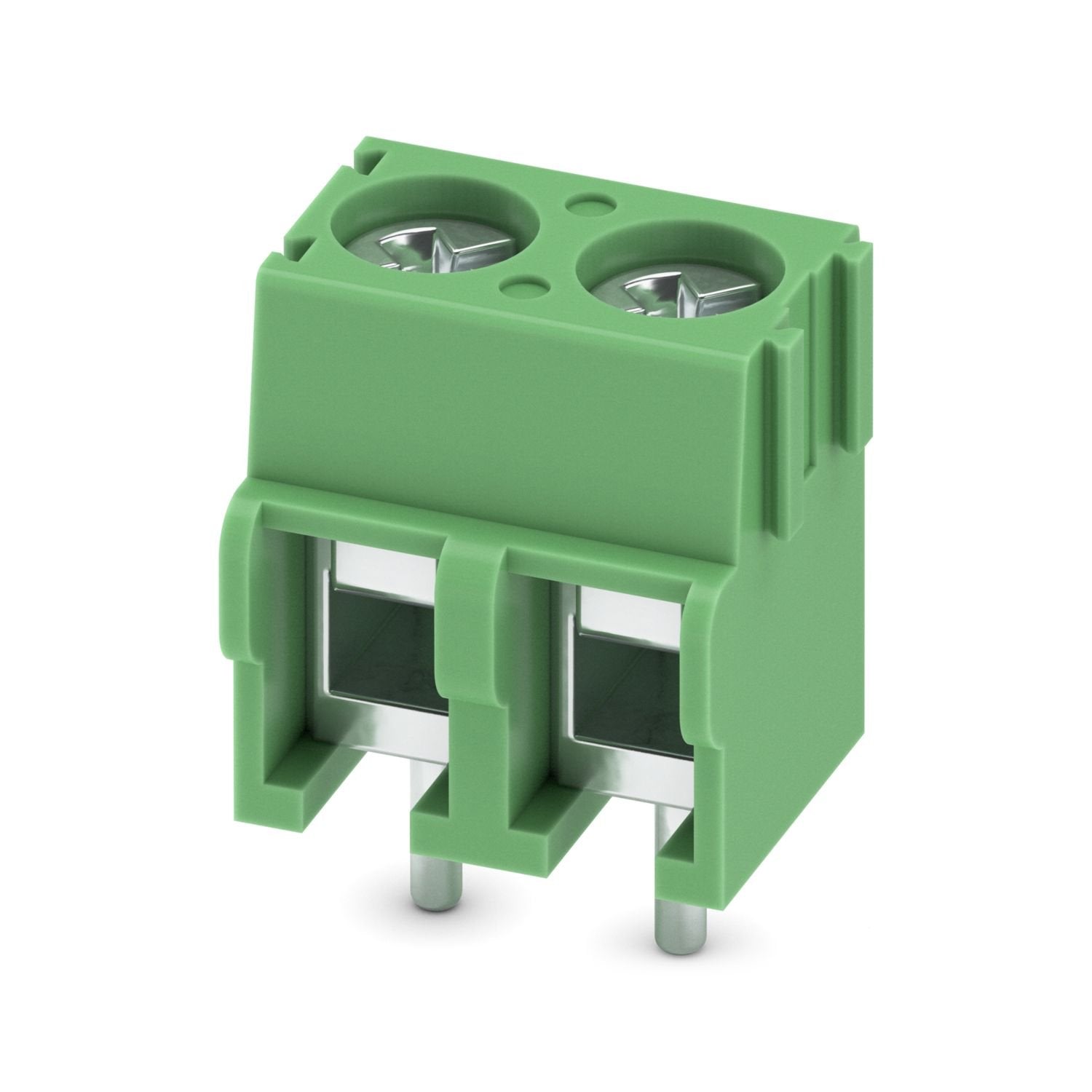 Printed circuit board terminal, nominal current: 17.5 A, rated voltage (III/2): 400 V, nominal cross section: 1.5 mm 2 , number of potentials: 2, number of rows: 1, number of positions per row: 2, product range: PT 1,5/..-H, pitch: 5 mm, connection method: Screw connection with wire protector, screw head form: H1L Slotted Phillips recess, mounting: Wave soldering, conductor/PCB connection direction: 0 °, color: green, Pin layout: Linear pinning, Solder pin [P]: 3.5 mm, number of solder pins per potential: 1