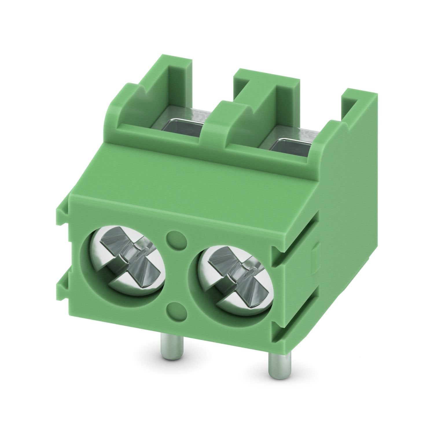 Printed circuit board terminal, nominal current: 17.5 A, rated voltage (III/2): 400 V, nominal cross section: 1.5 mm 2 , number of potentials: 2, number of rows: 1, number of positions per row: 2, product range: PT 1,5/..-V, pitch: 5 mm, connection method: Screw connection with wire protector, mounting: Wave soldering, conductor/PCB connection direction: 90 °, color: green, Pin layout: Linear pinning, Solder pin [P]: 3.5 mm, number of solder pins per potential: 1, type of packaging: packed in cardboard