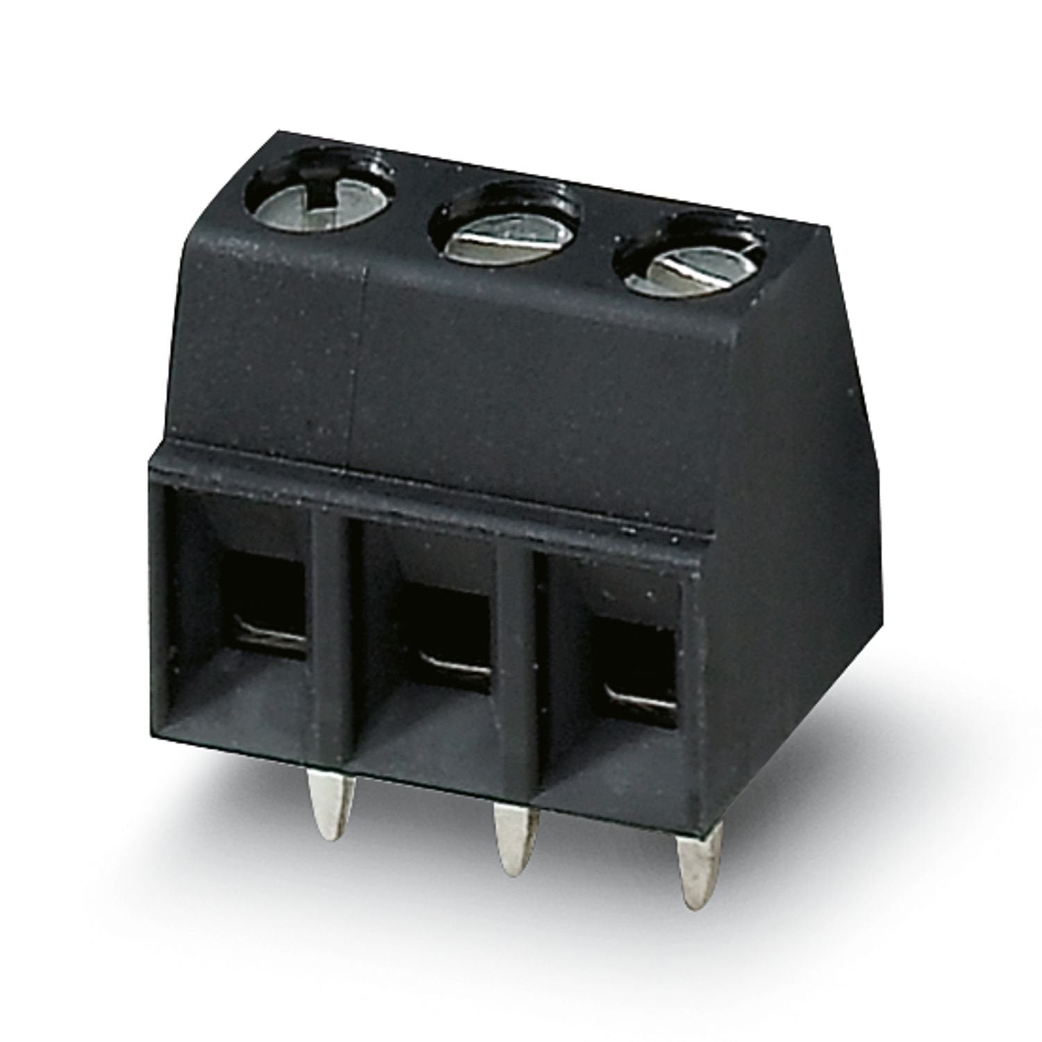 Printed circuit board terminal, nominal current: 13.5 A, rated voltage (III/2): 200 V, nominal cross section: 1.5 mm 2 , number of potentials: 3, number of rows: 1, number of positions per row: 3, product range: MKDS 1/..-HT, pitch: 3.81 mm, connection method: Screw connection with tension sleeve, screw head form: L Slotted, mounting: THR soldering / wave soldering, conductor/PCB connection direction: 0 °, color: black, Pin layout: Linear pinning, Solder pin [P]: 3.5 mm, number of solder pins per potential: