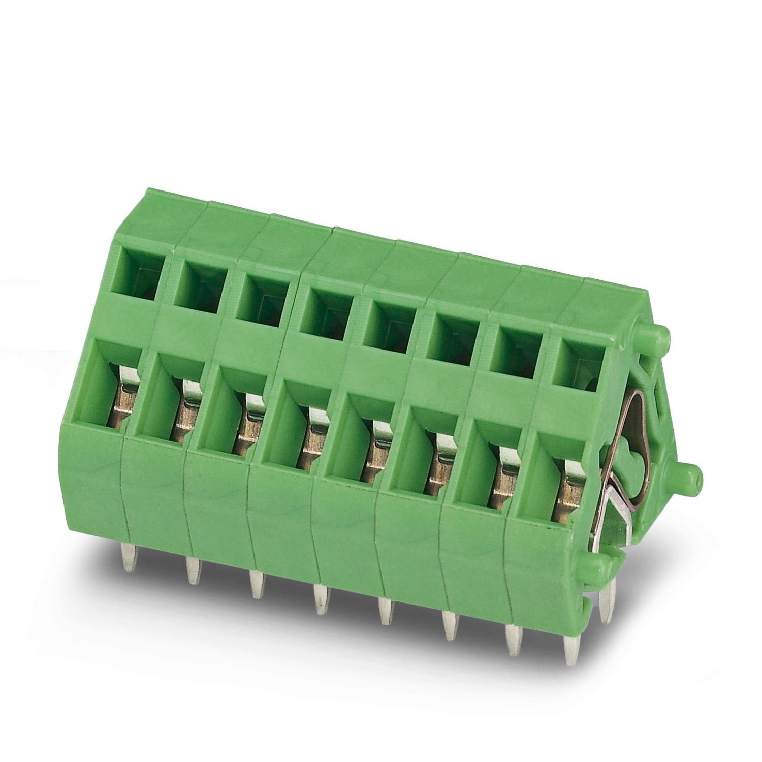 Printed circuit board terminal, nominal current: 12 A, rated voltage (III/2): 200 V, nominal cross section: 1 mm 2 , number of potentials: 1, number of rows: 1, number of positions per row: 1, product range: ZFKDS(A) 1, pitch: 3.81 mm, connection method: Spring-cage connection, mounting: Wave soldering, conductor/PCB connection direction: 45 °, color: green, Pin layout: Linear pinning, Solder pin [P]: 3.5 mm, number of solder pins per potential: 2, type of packaging: packed in cardboard. Single module for t