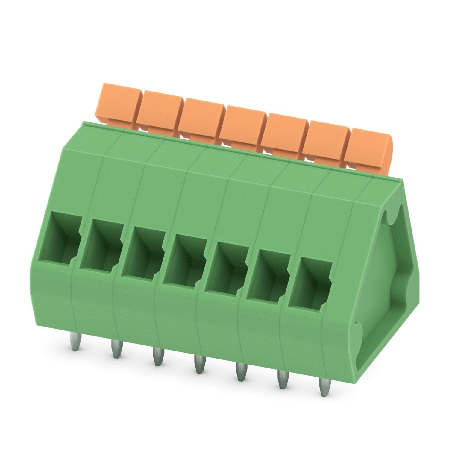 Printed circuit board terminal, nominal current: 12 A, rated voltage (III/2): 200 V, nominal cross section: 1 mm 2 , number of potentials: 7, number of rows: 1, number of positions per row: 7, product range: ZFKDS(A) 1-W, pitch: 3.81 mm, connection method: Spring-cage connection, mounting: Wave soldering, conductor/PCB connection direction: 45 °, color: green, Pin layout: Linear pinning, Solder pin [P]: 3.5 mm, number of solder pins per potential: 2, type of packaging: packed in cardboard