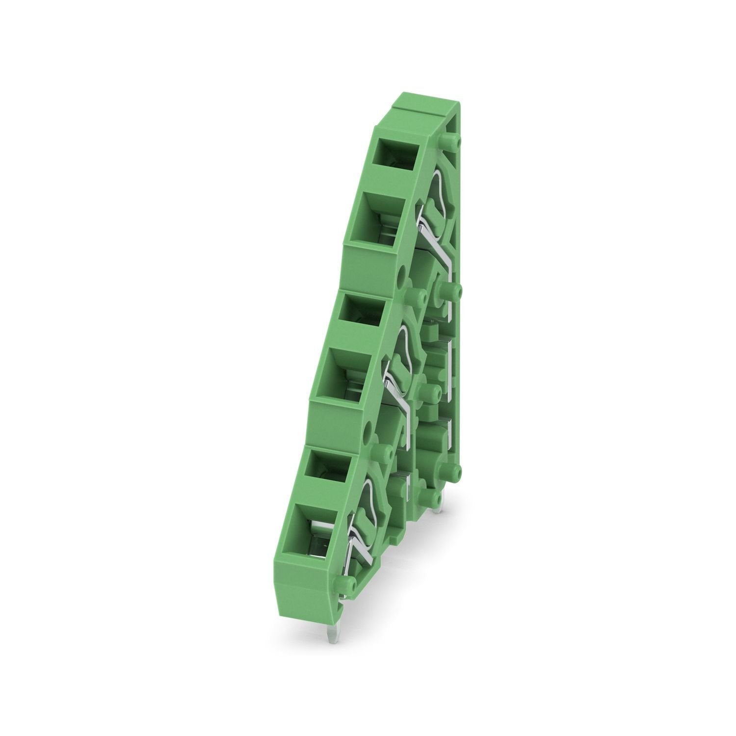 Printed circuit board terminal, nominal current: 12 A, rated voltage (III/2): 400 V, nominal cross section: 1.5 mm 2 , number of potentials: 3, number of rows: 3, number of positions per row: 1, product range: ZFK3DS(A) 1,5, pitch: 5.08 mm, connection method: Spring-cage connection, mounting: Wave soldering, conductor/PCB connection direction: 45 °, color: green, Pin layout: Linear pinning, Solder pin [P]: 3.4 mm, number of solder pins per potential: 1, type of packaging: packed in cardboard. Single module 