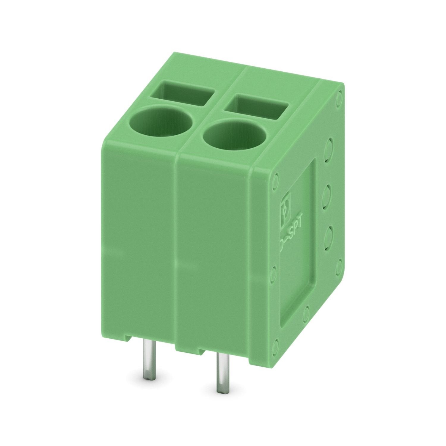 Printed circuit board terminal, nominal current: 22 A, nominal cross section: 2.5 mm 2 , number of potentials: 2, number of rows: 1, number of positions per row: 2, product range: SPT 2,5/..-V-EX, pitch: 5 mm, connection method: Push-in spring connection, mounting: Wave soldering, conductor/PCB connection direction: 90 °, color: green, Pin layout: Linear pinning, Solder pin [P]: 2.5 mm, number of solder pins per potential: 2, type of packaging: packed in cardboard