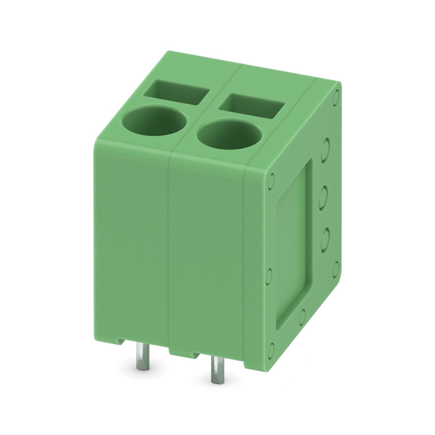 Printed circuit board terminal, nominal current: 24 A, rated voltage (III/2): 400 V, nominal cross section: 2.5 mm 2 , number of potentials: 2, number of rows: 1, number of positions per row: 2, product range: SPT 2,5/..-V, pitch: 5 mm, connection method: Push-in spring connection, mounting: Wave soldering, conductor/PCB connection direction: 90 °, color: green, Pin layout: Linear pinning, Solder pin [P]: 2.5 mm, number of solder pins per potential: 2, type of packaging: packed in cardboard
