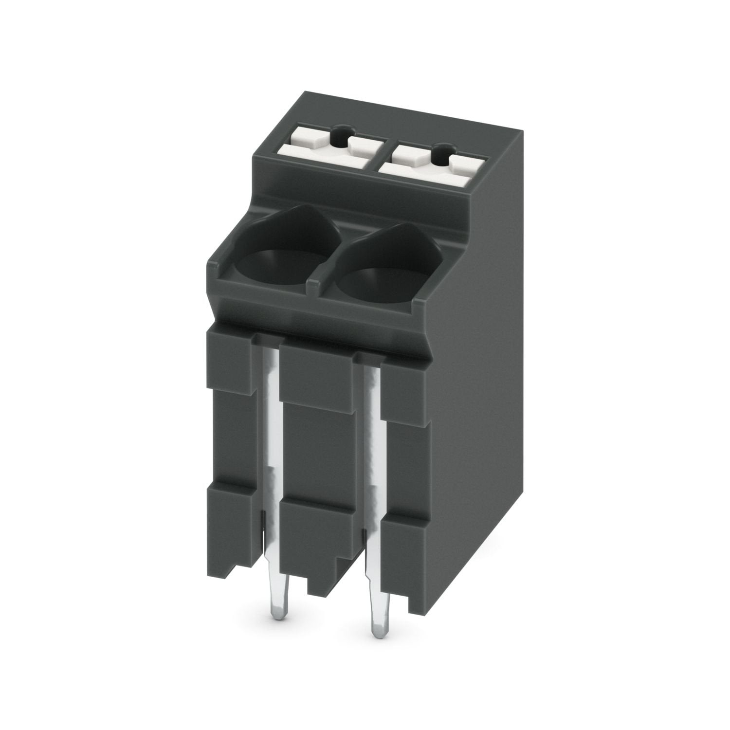 Printed circuit board terminal, nominal current: 32 A, rated voltage (III/2): 400 V, nominal cross section: 4 mm 2 , number of potentials: 2, number of rows: 1, number of positions per row: 2, product range: SPT 2,5/..-V-THR, pitch: 5 mm, connection method: Push-in spring connection, mounting: THR soldering / wave soldering, conductor/PCB connection direction: 90 °, color: black, Pin layout: Linear pinning, Solder pin [P]: 2.6 mm, number of solder pins per potential: 2, type of packaging: packed in cardboar