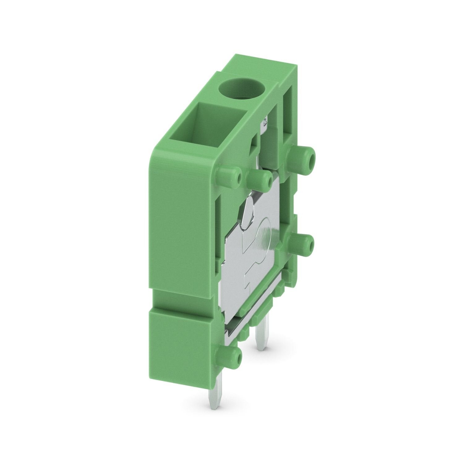 Printed circuit board terminal, nominal current: 24 A, rated voltage (III/2): 400 V, nominal cross section: 2.5 mm 2 , number of potentials: 1, number of rows: 1, number of positions per row: 1, product range: FRONT 2,5-V/SA10, pitch: 5 mm, connection method: Front screw connection, mounting: Wave soldering, conductor/PCB connection direction: 90 °, color: green, Pin layout: Linear pinning, Solder pin [P]: 5 mm, number of solder pins per potential: 2, type of packaging: packed in cardboard. The article can 