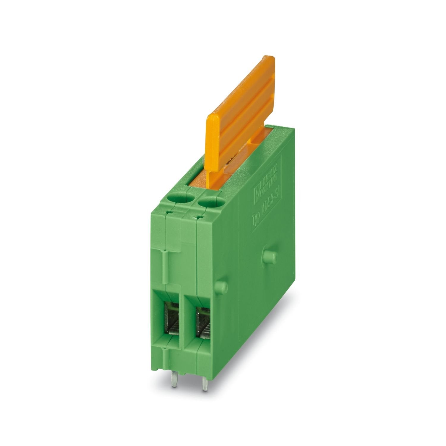 Printed circuit board terminal, nominal current: 6.3 A, rated voltage (III/2): 320 V, nominal cross section: 2.5 mm 2 , number of potentials: 1, number of rows: 1, number of positions per row: 1, product range: KDS 3-SI, pitch: 10.16 mm, connection method: Screw connection with tension sleeve, screw head form: L Slotted, mounting: Wave soldering, conductor/PCB connection direction: 0 °, color: green, Pin layout: Linear pinning, Solder pin [P]: 3.5 mm, number of solder pins per potential: 2, type of packagin