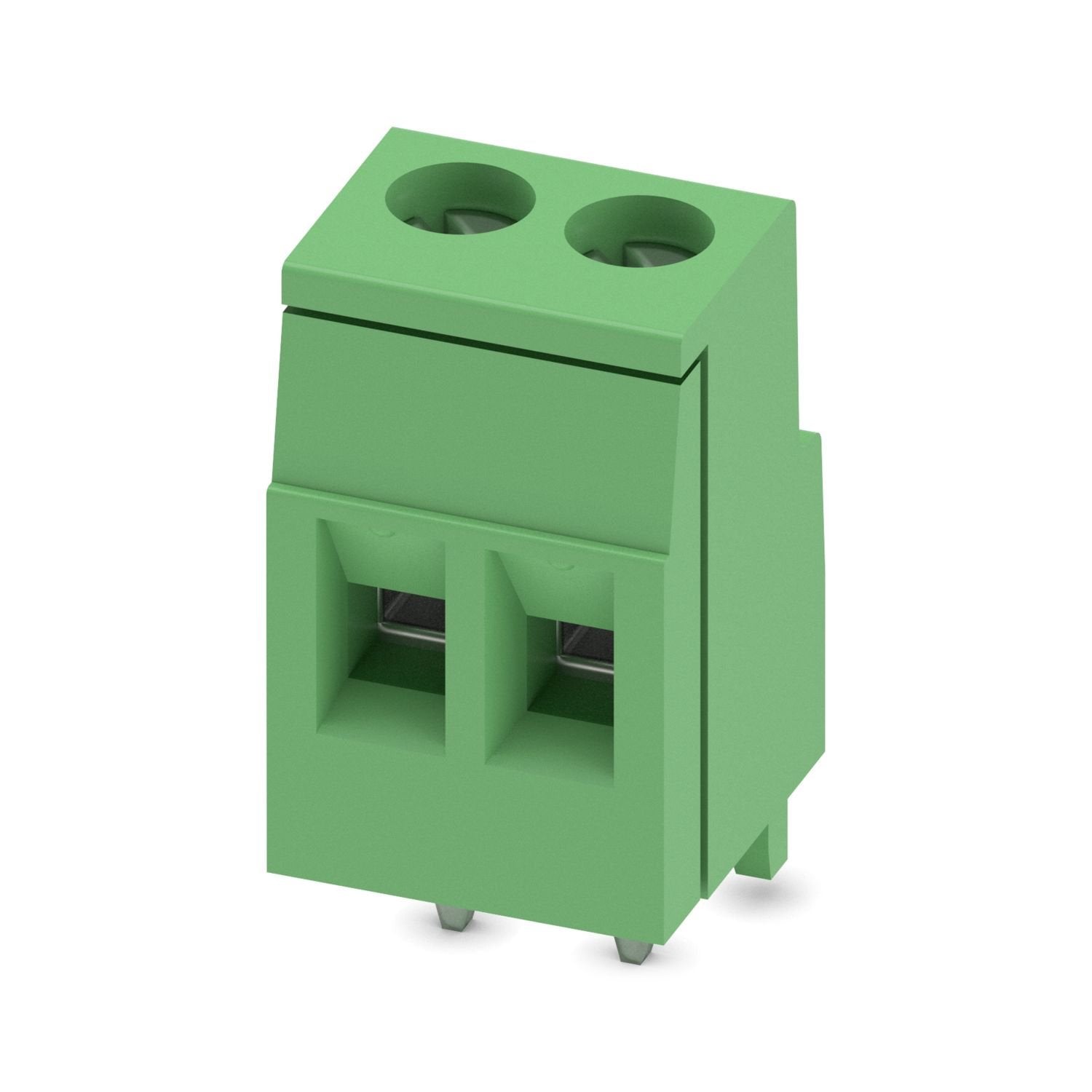 Printed circuit board terminal, nominal current: 24 A, rated voltage (III/2): 400 V, nominal cross section: 2.5 mm 2 , number of potentials: 2, number of rows: 1, number of positions per row: 2, product range: MKDS 2,5, pitch: 5.08 mm, connection method: Screw connection with tension sleeve, screw head form: L Slotted, mounting: Wave soldering, conductor/PCB connection direction: 0 °, color: green, Pin layout: Linear pinning, Solder pin [P]: 3.7 mm, number of solder pins per potential: 1, type of packaging: