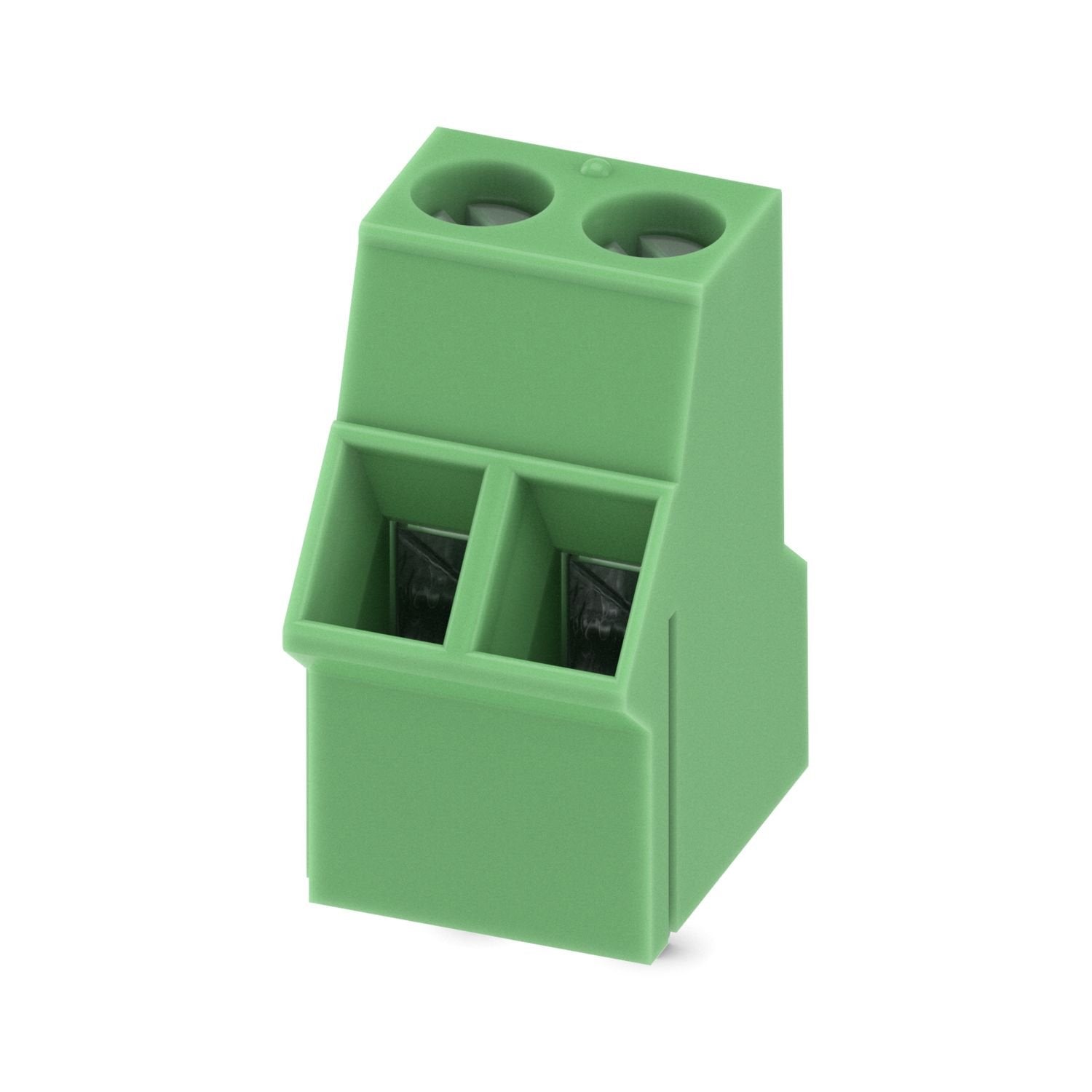 Printed circuit board terminal, nominal current: 20 A, rated voltage (III/2): 400 V, nominal cross section: 2.5 mm 2 , number of potentials: 2, number of rows: 1, number of positions per row: 2, product range: SMKDS 2,5, pitch: 5.08 mm, connection method: Screw connection with tension sleeve, screw head form: L Slotted, mounting: Wave soldering, conductor/PCB connection direction: 50 °, color: green, Pin layout: Linear pinning, Solder pin [P]: 3.5 mm, number of solder pins per potential: 1, type of packagin