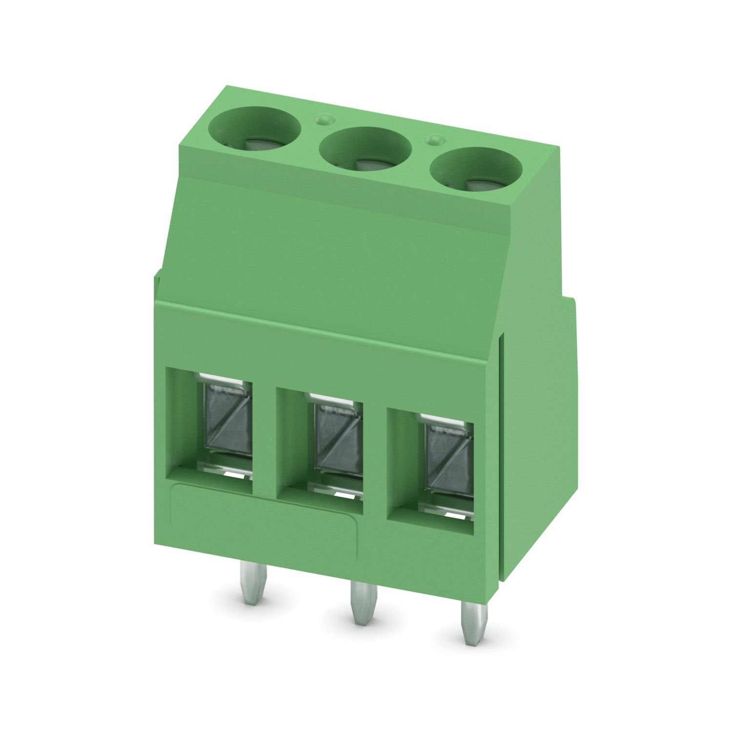 Printed circuit board terminal, nominal current: 24 A, rated voltage (III/2): 400 V, nominal cross section: 2.5 mm 2 , number of potentials: 3, number of rows: 1, number of positions per row: 3, product range: MKDS 3, pitch: 5.08 mm, connection method: Screw connection with tension sleeve, screw head form: L Slotted, mounting: Wave soldering, conductor/PCB connection direction: 0 °, color: green, Pin layout: Linear pinning, Solder pin [P]: 5 mm, number of solder pins per potential: 1, type of packaging: pac