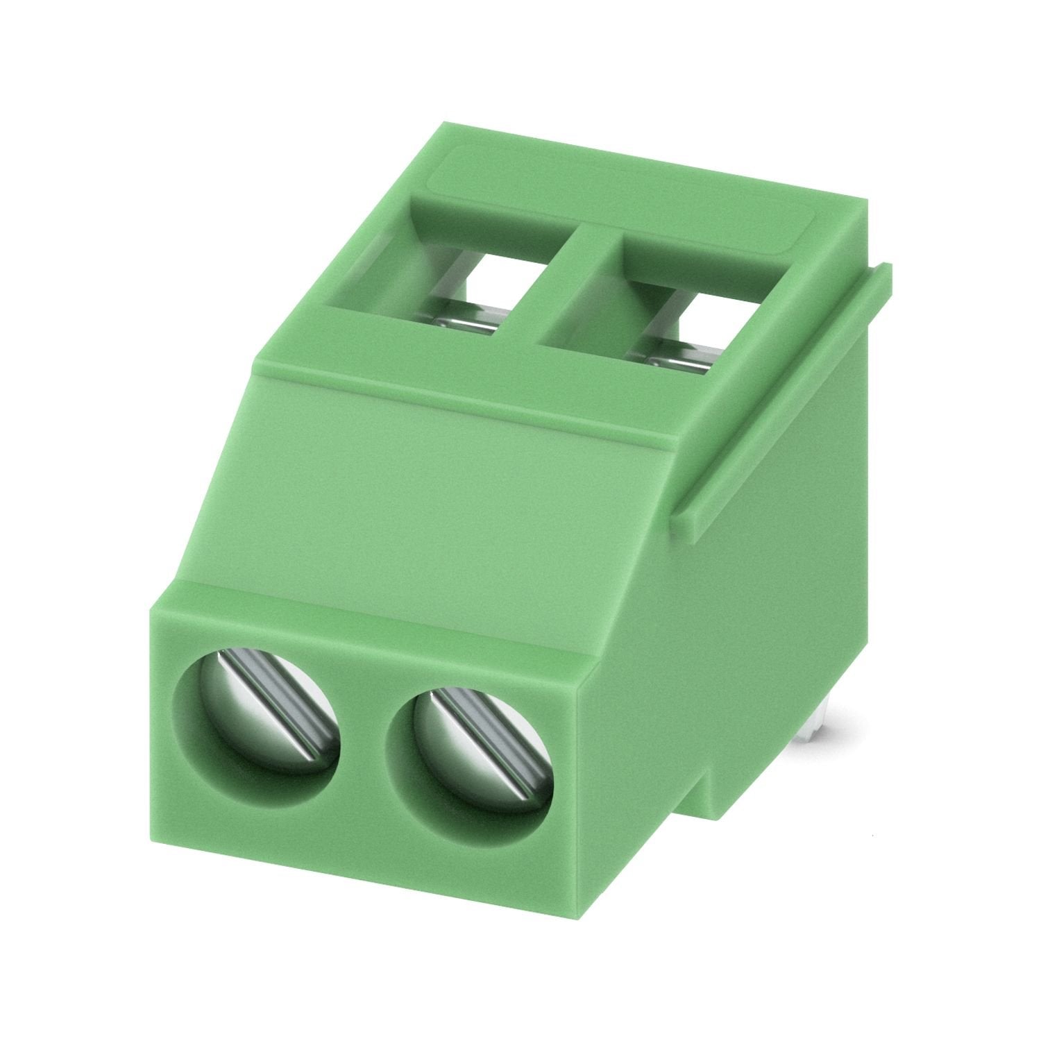 Printed circuit board terminal, nominal current: 24 A, rated voltage (III/2): 400 V, nominal cross section: 2.5 mm 2 , number of potentials: 2, number of rows: 1, number of positions per row: 2, product range: MKDSF 3, pitch: 5 mm, connection method: Screw connection with tension sleeve, screw head form: L Slotted, mounting: Wave soldering, conductor/PCB connection direction: 90 °, color: green, Pin layout: Linear pinning, Solder pin [P]: 4.1 mm, number of solder pins per potential: 1, type of packaging: pa