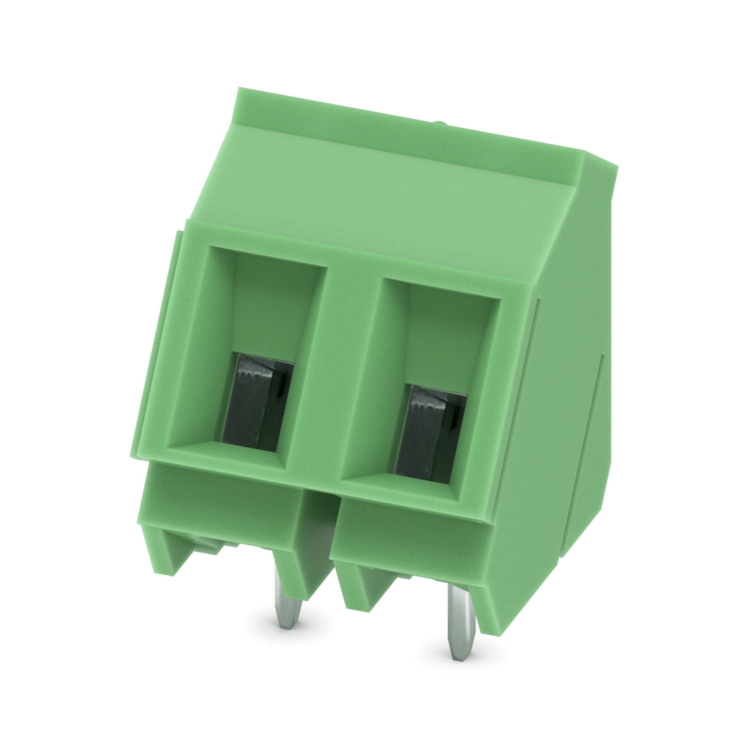 Printed circuit board terminal, nominal current: 24 A, rated voltage (III/2): 630 V, nominal cross section: 2.5 mm 2 , number of potentials: 2, number of rows: 1, number of positions per row: 2, product range: GSMKDS 3, pitch: 7.62 mm, connection method: Screw connection with tension sleeve, screw head form: L Slotted, mounting: Wave soldering, conductor/PCB connection direction: 55 °, color: green, Pin layout: Linear pinning, Solder pin [P]: 4.5 mm, number of solder pins per potential: 1, type of packaging