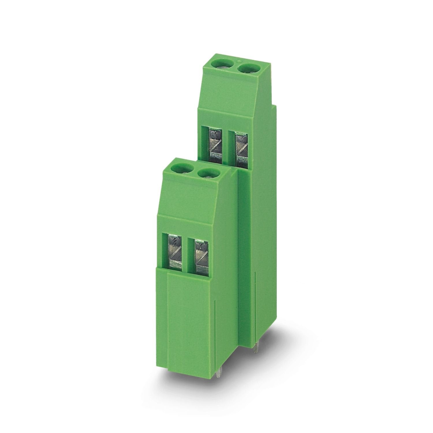 Printed circuit board terminal, nominal current: 20 A, nominal cross section: 2.5 mm 2 , number of potentials: 4, number of rows: 2, number of positions per row: 2, product range: MK3DSMH 3-EX, pitch: 5.08 mm, connection method: Screw connection with tension sleeve, screw head form: L Slotted, mounting: Wave soldering, conductor/PCB connection direction: 0 °, color: green, Pin layout: Linear pinning, Solder pin [P]: 5 mm, number of solder pins per potential: 1, type of packaging: packed in cardboard. The ar