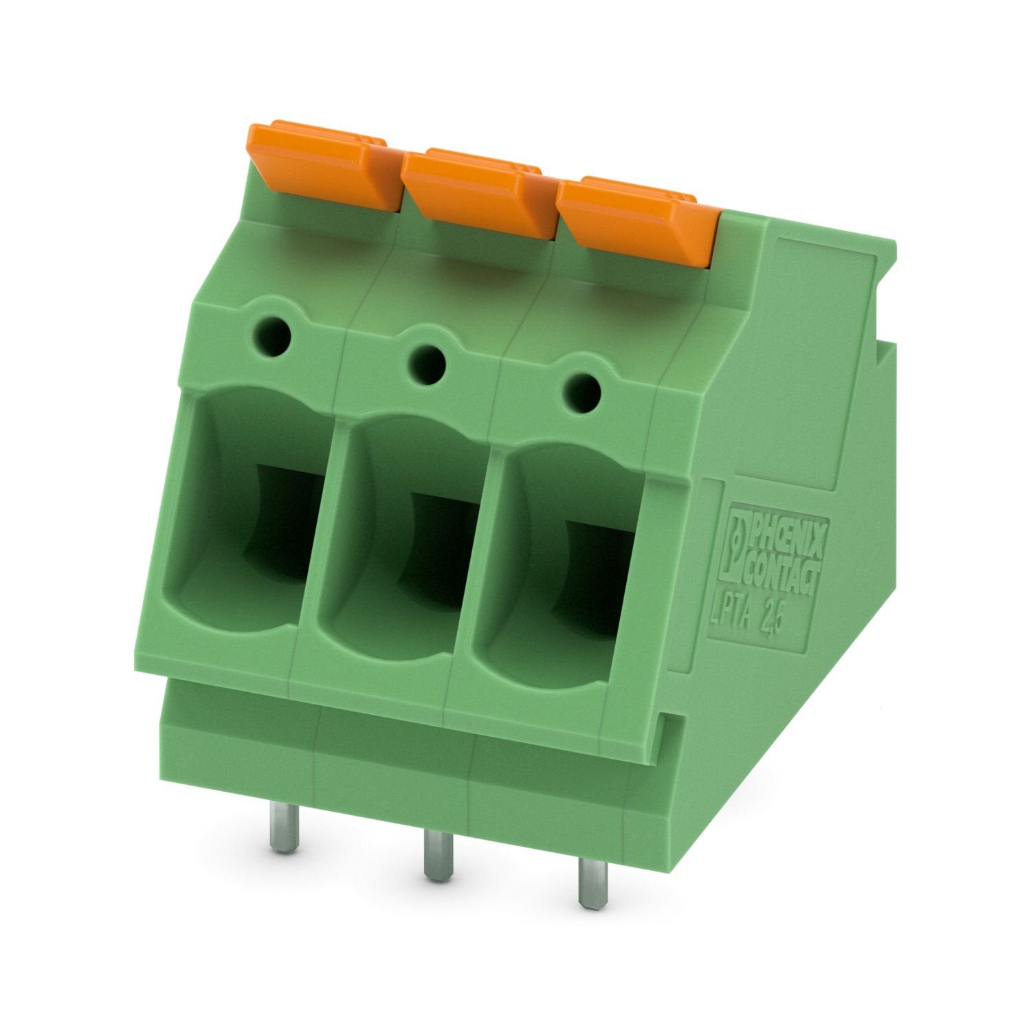 Printed circuit board terminal, nominal current: 24 A, rated voltage (III/2): 400 V, nominal cross section: 2.5 mm 2 , number of potentials: 3, number of rows: 1, number of positions per row: 3, product range: LPTA 2,5/, pitch: 5 mm, connection method: Lever Push-in connection, mounting: Wave soldering, conductor/PCB connection direction: 30 °, color: white, Pin layout: Linear pinning, Solder pin [P]: 3.5 mm, type of packaging: packed in cardboard