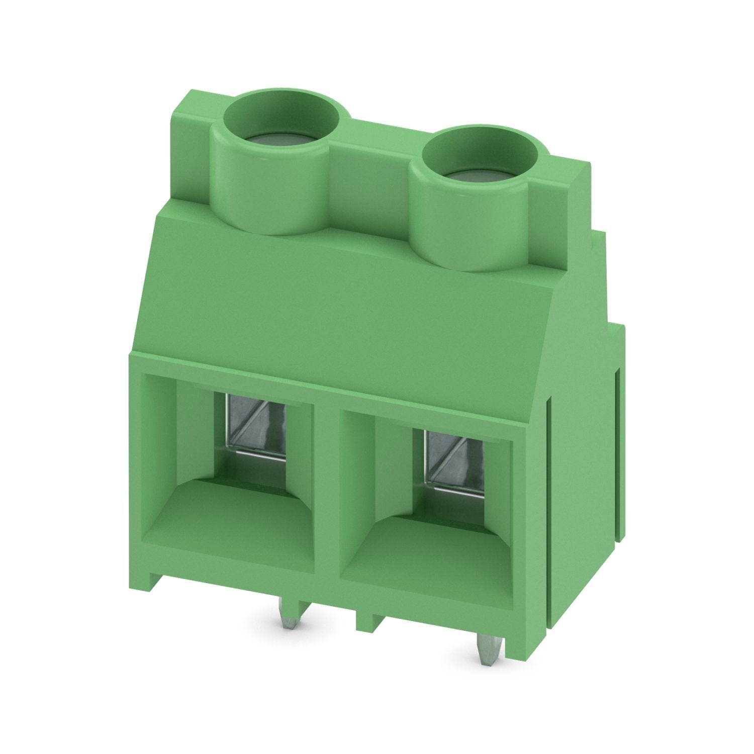 Printed circuit board terminal, nominal current: 32 A, rated voltage (III/2): 1000 V, nominal cross section: 4 mm 2 , number of potentials: 2, number of rows: 1, number of positions per row: 2, product range: MKDS 5, pitch: 9.52 mm, connection method: Screw connection with tension sleeve, screw head form: L Slotted, mounting: Wave soldering, conductor/PCB connection direction: 0 °, color: green, Pin layout: Linear pinning, Solder pin [P]: 5 mm, number of solder pins per potential: 1, type of packaging: pack