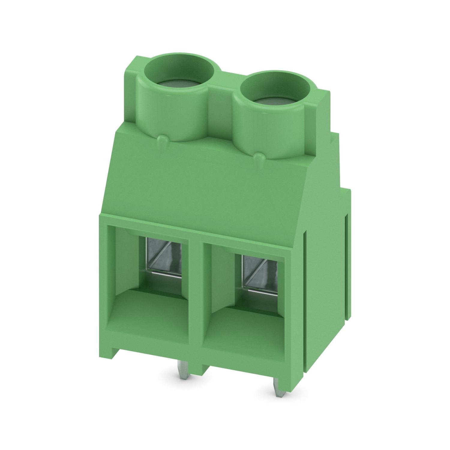 Printed circuit board terminal, nominal current: 32 A, rated voltage (III/2): 630 V, nominal cross section: 4 mm 2 , number of potentials: 2, number of rows: 1, number of positions per row: 2, product range: MKDS 5, pitch: 7.62 mm, connection method: Screw connection with tension sleeve, screw head form: L Slotted, mounting: Wave soldering, conductor/PCB connection direction: 0 °, color: green, Pin layout: Linear pinning, Solder pin [P]: 5.1 mm, number of solder pins per potential: 1, type of packaging: pac