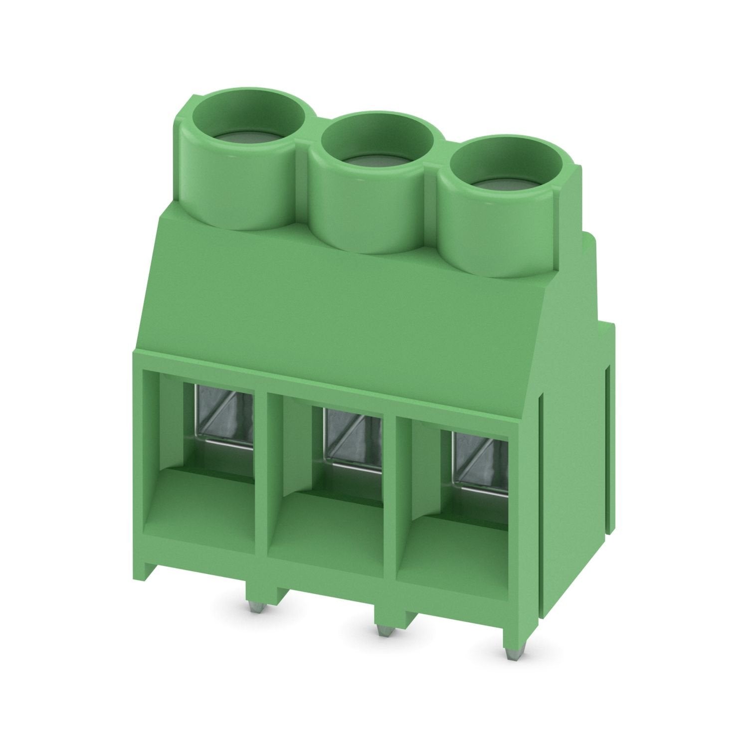 Printed circuit board terminal, nominal current: 32 A, rated voltage (III/2): 630 V, nominal cross section: 4 mm 2 , number of potentials: 3, number of rows: 1, number of positions per row: 3, product range: MKDS 5, pitch: 6.35 mm, connection method: Screw connection with tension sleeve, screw head form: L Slotted, mounting: Wave soldering, conductor/PCB connection direction: 0 °, color: green, Pin layout: Linear pinning, Solder pin [P]: 5.1 mm, number of solder pins per potential: 1, type of packaging: pac