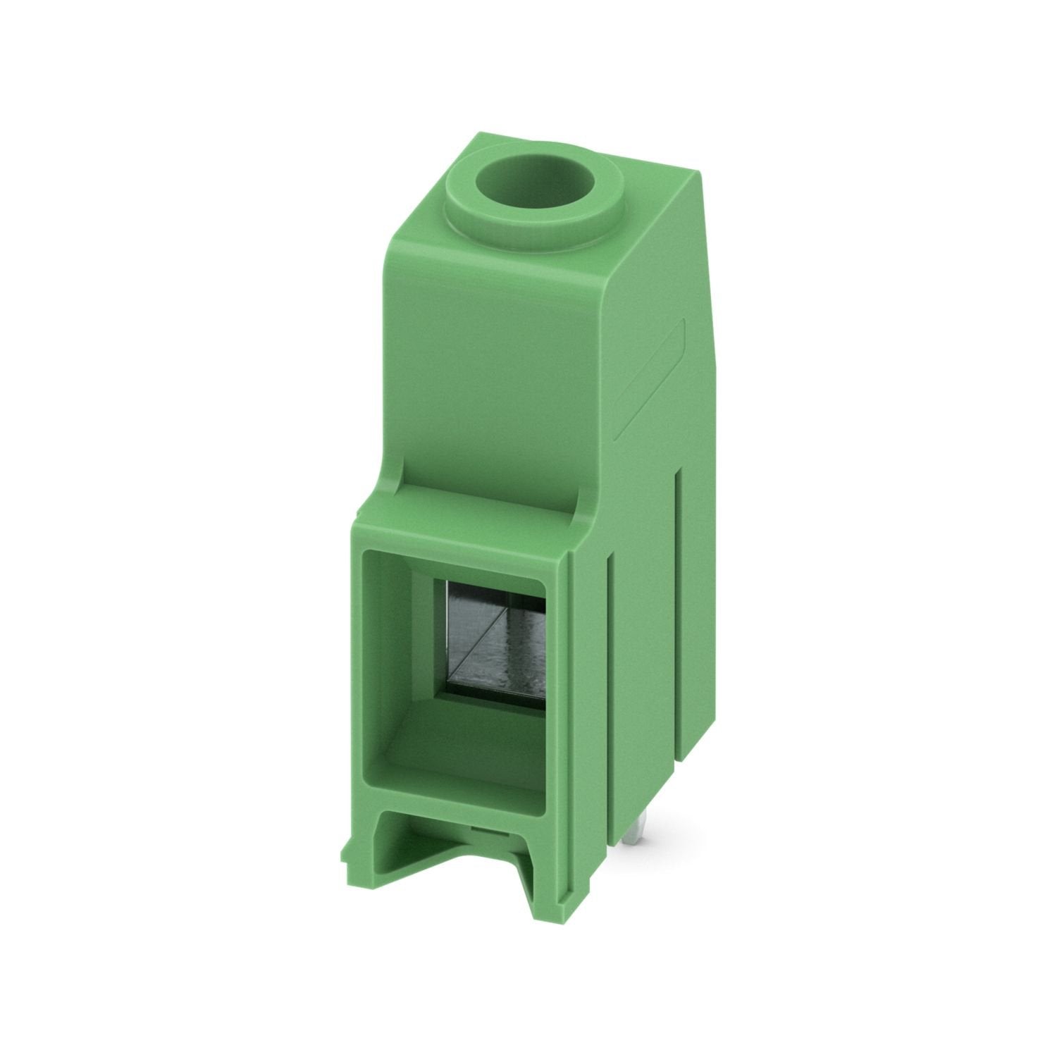 Printed circuit board terminal, nominal current: 76 A, rated voltage (III/2): 1000 V, nominal cross section: 16 mm 2 , number of potentials: 1, number of rows: 1, number of positions per row: 1, product range: MKDS 10 HV, pitch: 10.16 mm, connection method: Screw connection with tension sleeve, screw head form: L Slotted, mounting: Wave soldering, conductor/PCB connection direction: 0 °, color: green, Pin layout: Linear back pinning, Solder pin [P]: 5 mm, number of solder pins per potential: 2, type of pack