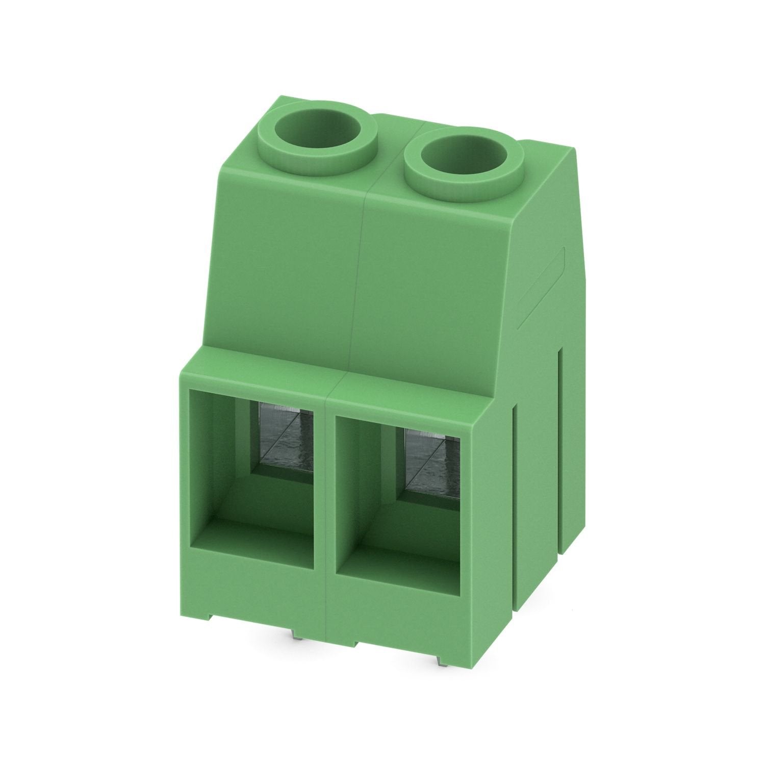 Printed circuit board terminal, nominal current: 76 A, rated voltage (III/2): 1000 V, nominal cross section: 16 mm 2 , number of potentials: 2, number of rows: 1, number of positions per row: 2, product range: MKDSP 10HV, pitch: 10.16 mm, connection method: Screw connection with tension sleeve, screw head form: L Slotted, mounting: Wave soldering, conductor/PCB connection direction: 0 °, color: green, Pin layout: Linear pinning, Solder pin [P]: 5 mm, number of solder pins per potential: 2, type of packaging