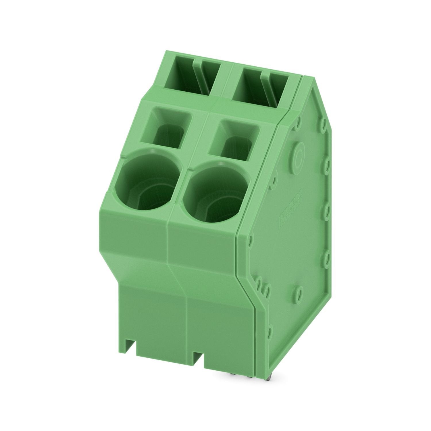 Printed circuit board terminal, nominal current: 76 A, rated voltage (III/2): 1000 V, nominal cross section: 16 mm 2 , number of potentials: 2, number of rows: 1, number of positions per row: 2, product range: SPTA 16/, pitch: 10 mm, connection method: Push-in spring connection, mounting: Wave soldering, conductor/PCB connection direction: 60 °, color: green, Pin layout: Zigzag pinning W, Solder pin [P]: 4.1 mm, number of solder pins per potential: 3, type of packaging: packed in cardboard