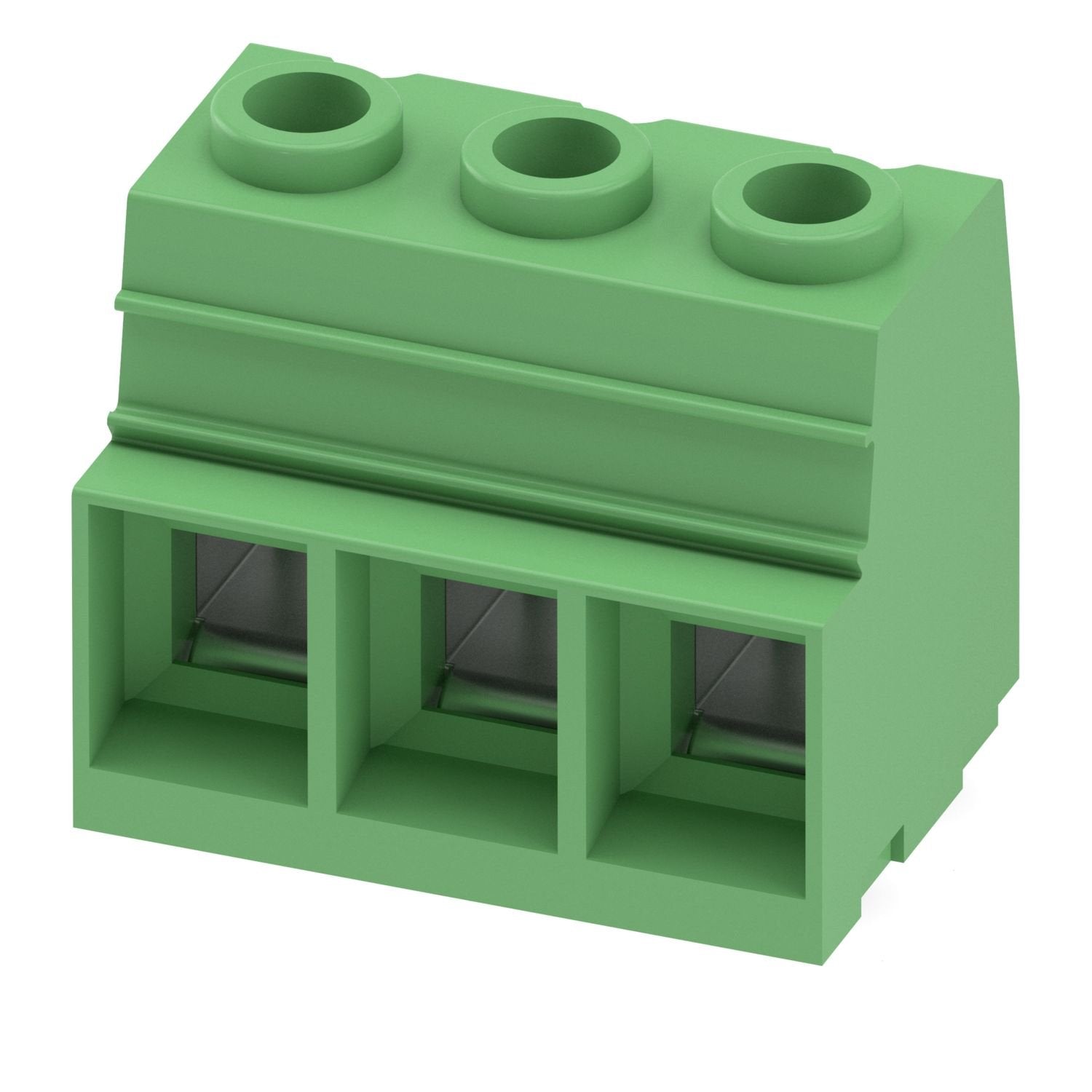 Printed circuit board terminal, nominal current: 125 A, rated voltage (III/2): 1000 V, nominal cross section: 35 mm 2 , number of potentials: 3, number of rows: 1, number of positions per row: 3, product range: MKDSP 25, pitch: 15 mm, connection method: Screw connection with tension sleeve, screw head form: Z2L Slotted Pozidriv, mounting: Wave soldering, conductor/PCB connection direction: 0 °, color: green, Pin layout: Linear pinning, Solder pin [P]: 4.5 mm, number of solder pins per potential: 4, type of 