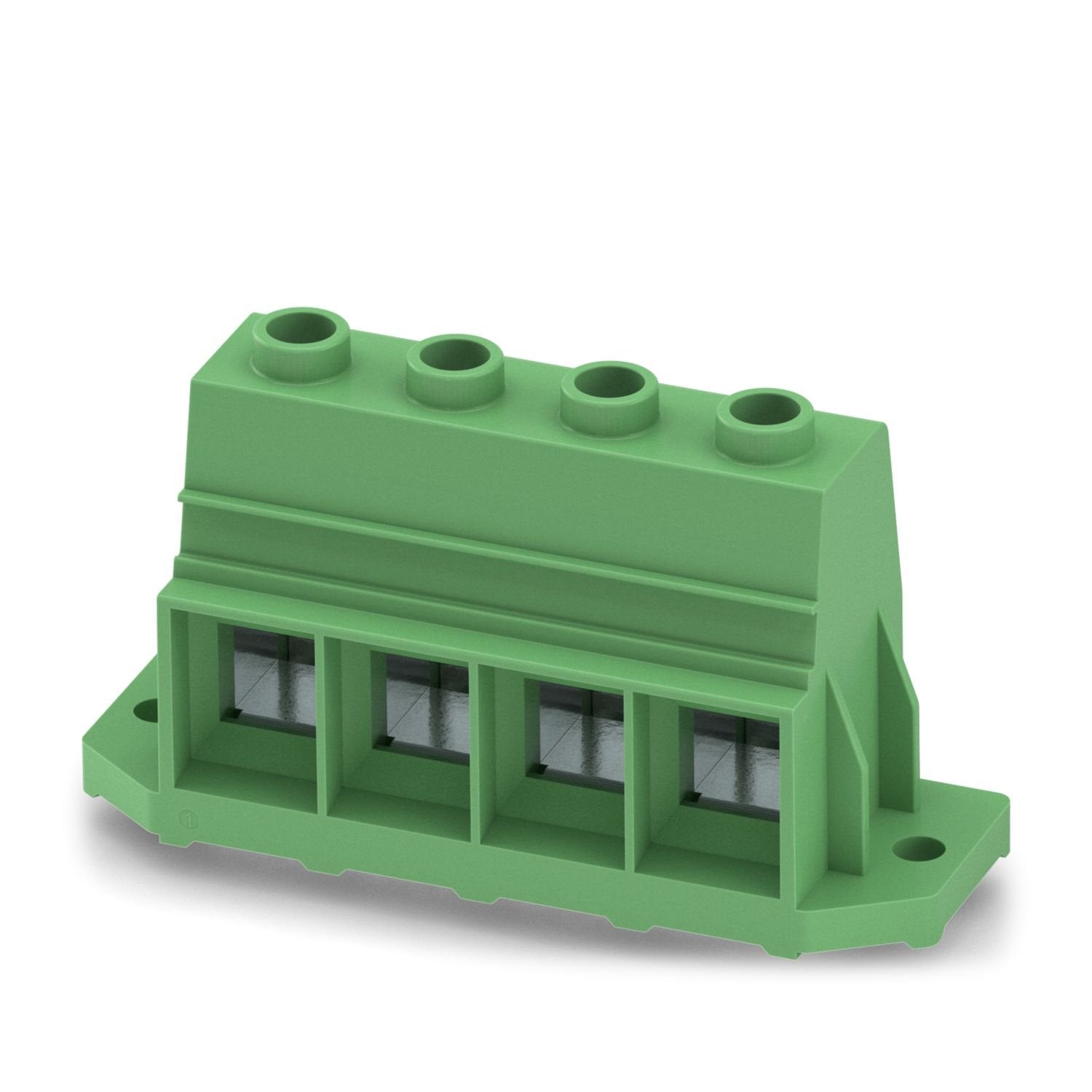 Printed circuit board terminal, nominal current: 192 A, rated voltage (III/2): 1000 V, nominal cross section: 70 mm 2 , number of potentials: 4, number of rows: 1, number of positions per row: 4, product range: MKDSP 50/..-F, pitch: 17.5 mm, connection method: Screw connection with tension sleeve, screw head form: T30 Torx®, mounting: Wave soldering, conductor/PCB connection direction: 0 °, color: green, Pin layout: Linear pinning, Solder pin [P]: 4 mm, number of solder pins per potential: 4, type of packag