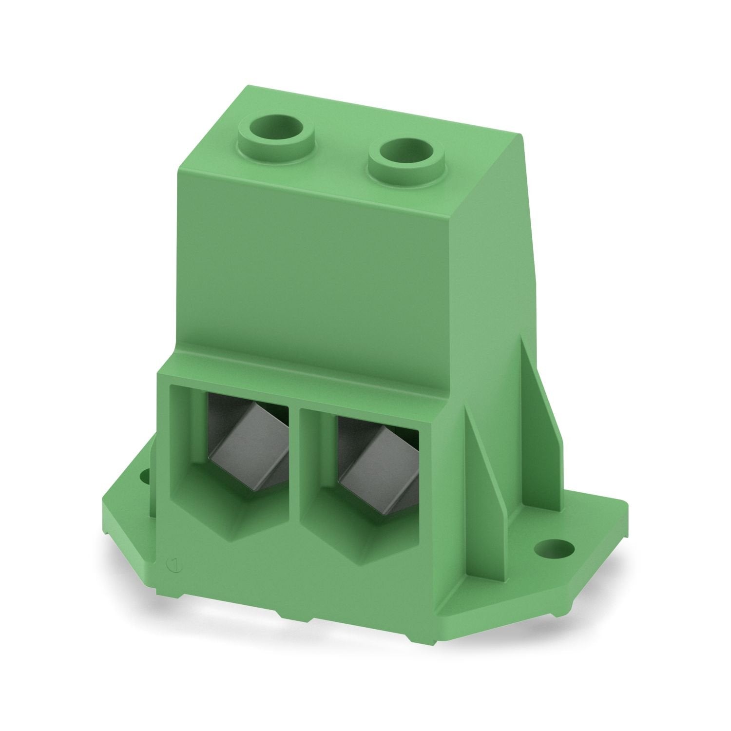 Printed circuit board terminal, nominal current: 232 A, rated voltage (III/2): 1000 V, nominal cross section: 95 mm 2 , number of potentials: 2, number of rows: 1, number of positions per row: 2, product range: MKDSP 95/..-F, pitch: 20 mm, connection method: Screw connection with tension sleeve, screw head form: T40 Torx®, mounting: Wave soldering, conductor/PCB connection direction: 0 °, color: green, Pin layout: Linear pinning, Solder pin [P]: 4 mm, number of solder pins per potential: 6, type of packagin