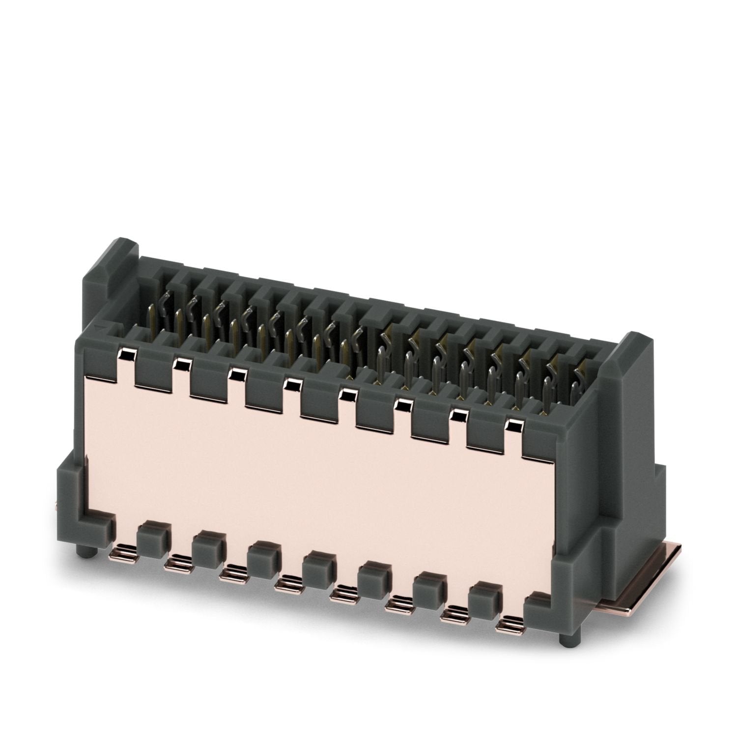 shielded SMD male connector, nominal current: 1.7 A, test voltage: 500 V AC, number of positions: 32, pitch: 0.8 mm, color: black, contact surface: Au, contact connection type: Pin, mounting: SMD soldering