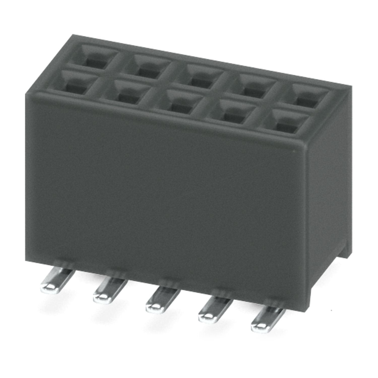 SMD socket, nominal current: 1 A, test voltage: 500 V AC, number of positions: 10, pitch: 1.27 mm, color: black, contact surface: Au, contact connection type: Socket, mounting: SMD soldering