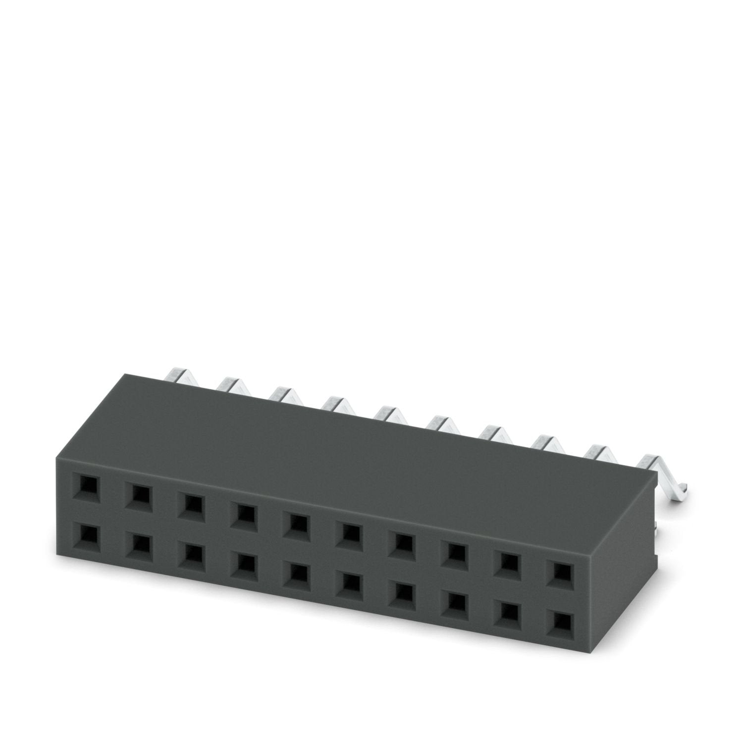 SMD socket, nominal current: 3 A, test voltage: 500 V AC, number of positions: 20, pitch: 2.54 mm, color: black, contact surface: Au, contact connection type: Socket, mounting: SMD soldering