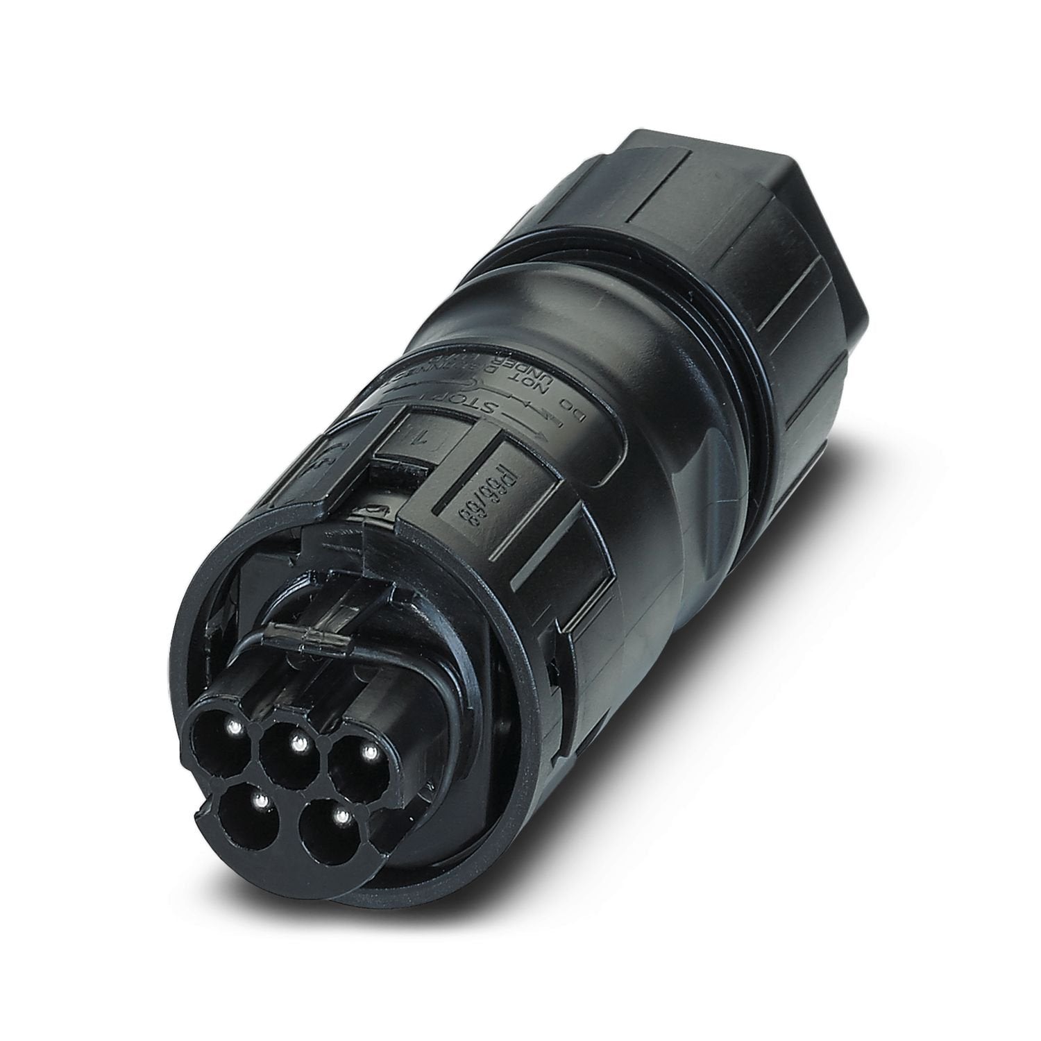 Connector, Range of articles: PRC 35, design: Release with tool or by hand (see accessories), color: black, number of positions: 5, min. conductor cross-section: 1.5 mm 2 , max. conductor cross-section: 6 mm 2 , rated voltage: 690 V AC, rated current: 35 A, Connection method: Screw connection, min. cable diameter: 8 mm, max. cable diameter: 21 mm, Ensures touch protection