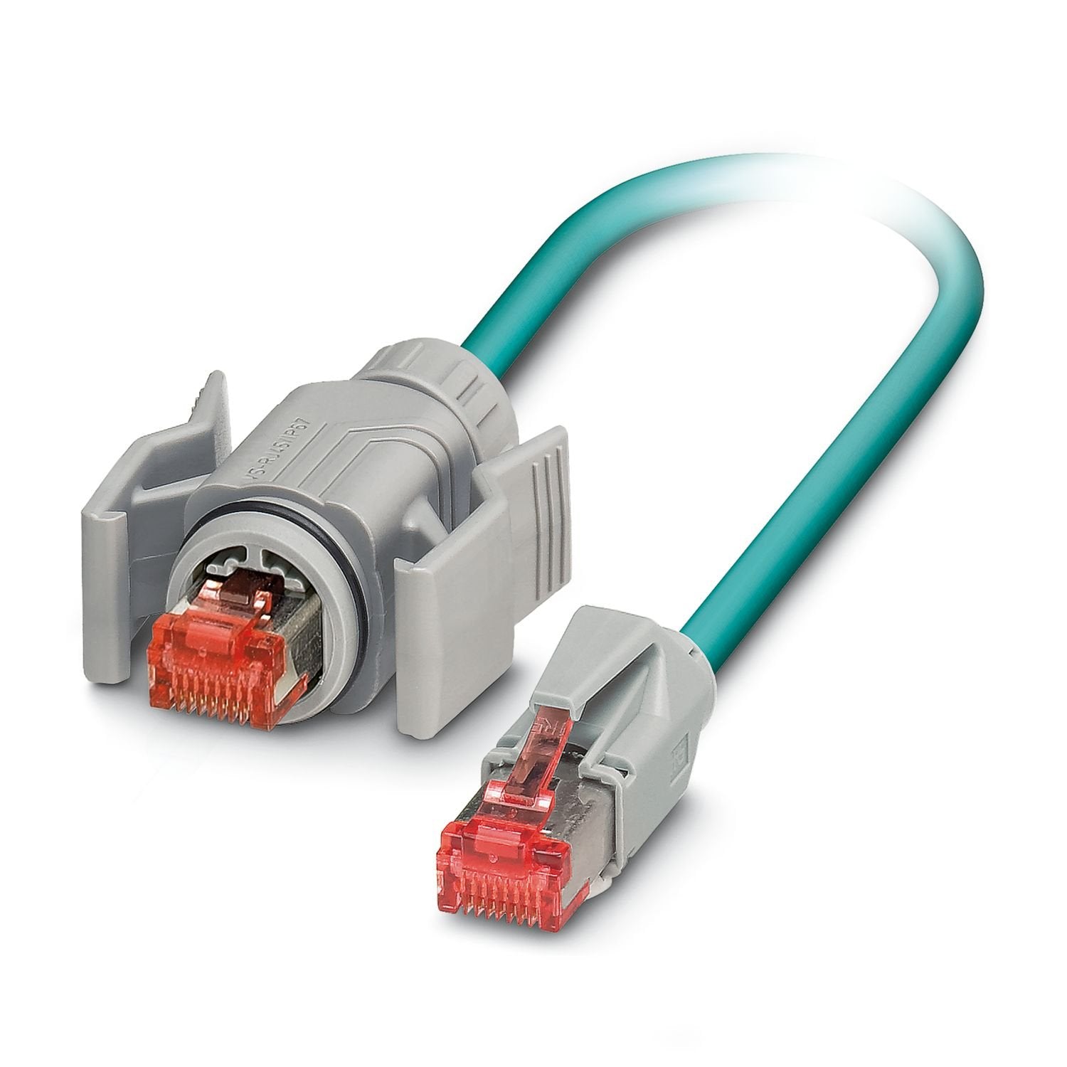 Assembled Ethernet cable, CAT5e, shielded, 2-pair, AWG 26 stranded (7-wire), RAL 5021 (water blue), RJ45 plug/IP67, gray on RJ45 plug/IP20, line, length 2 m