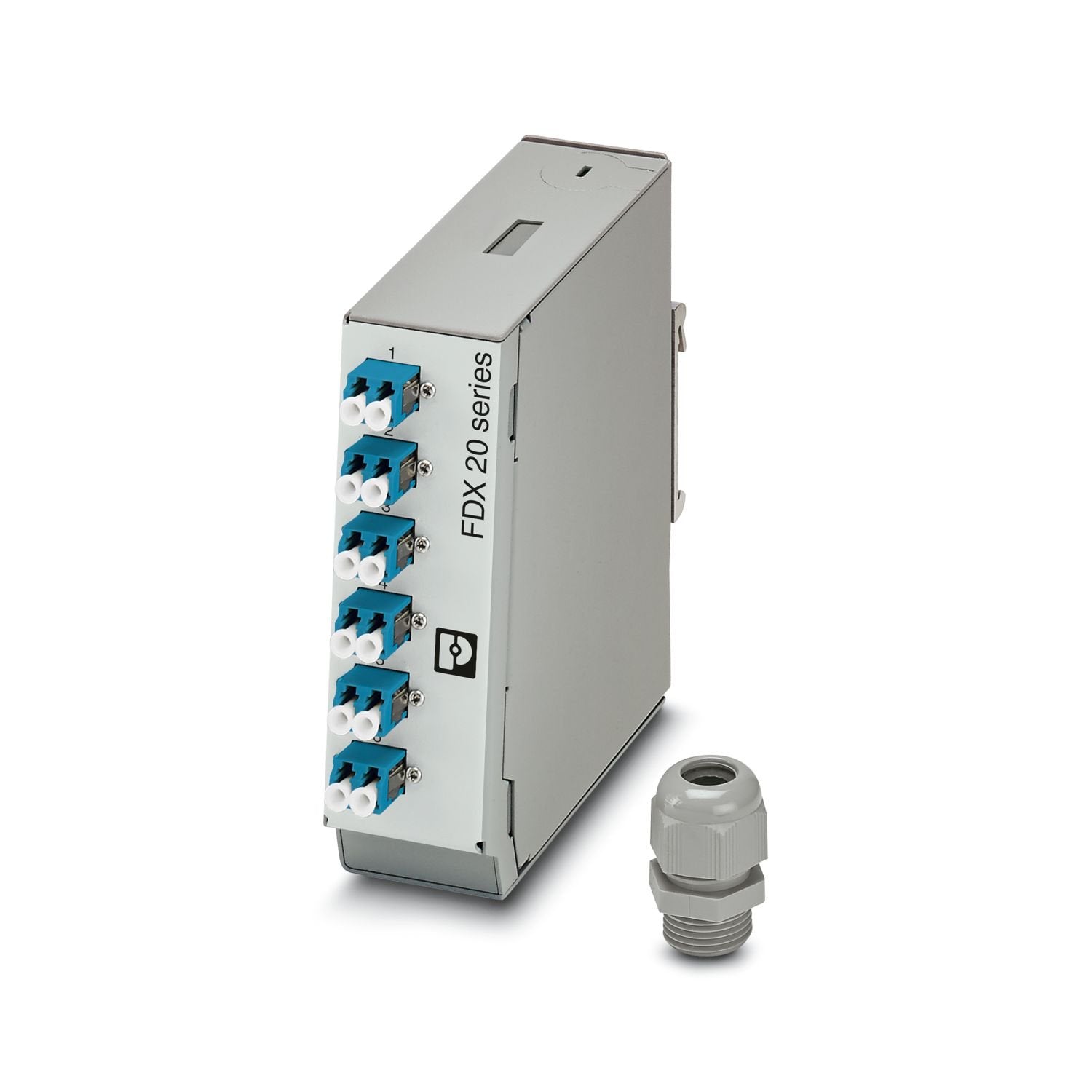 Splice box, design: Rail-mountable module, degree of protection: IP20, material: Metal, connection method: Splicing, cable outlet: above and below, housing size: 1, color: gray, Ethernet