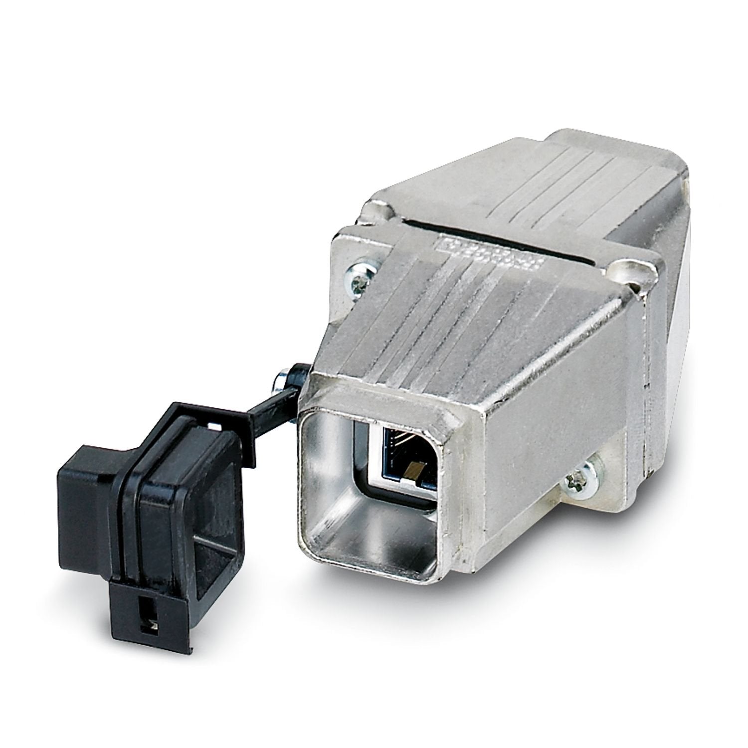 RJ45 push-pull coupling, IP65, metal, CAT5e, with protective cover, color: nickel-plated