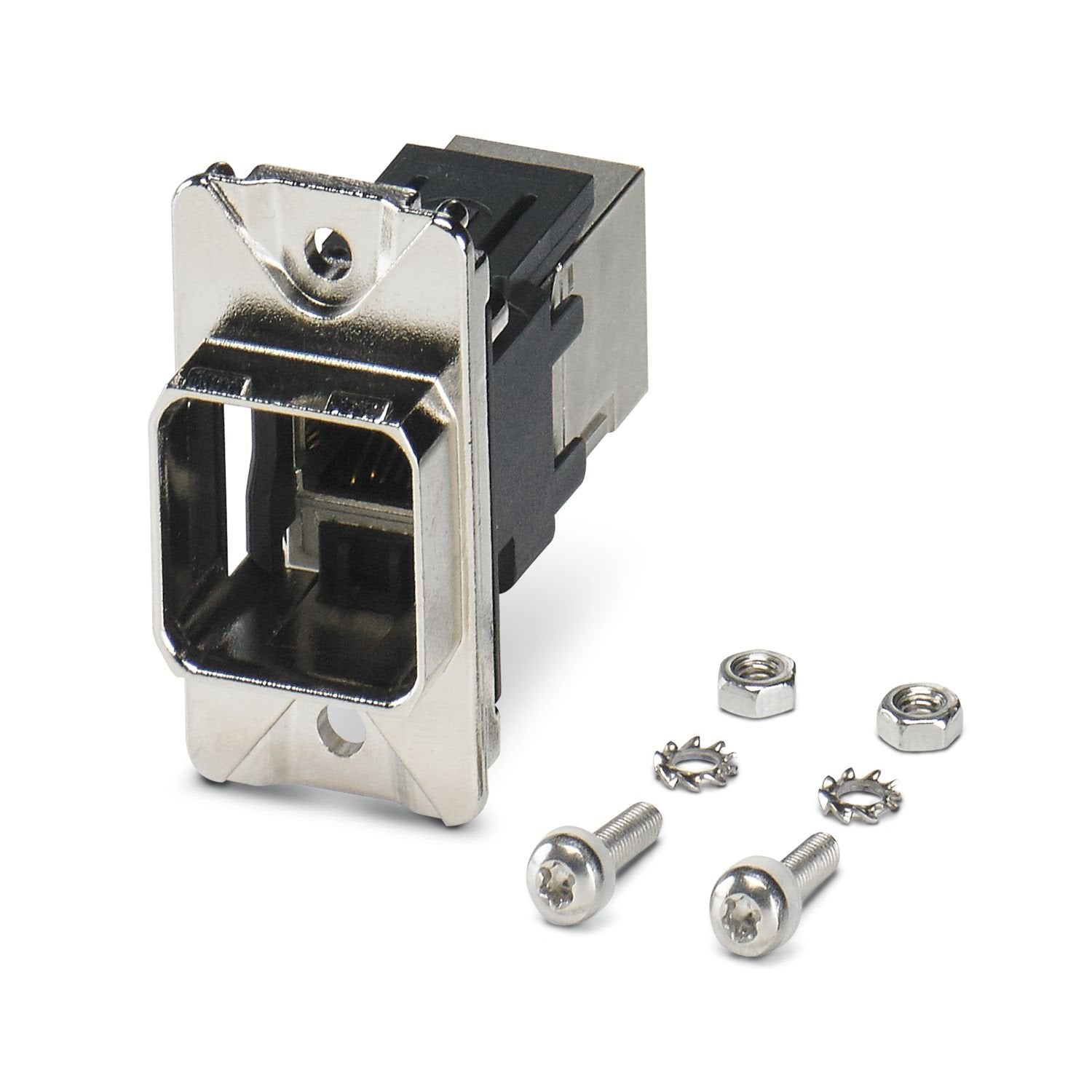 RJ45 panel mounting frame, IP67, for push-pull interlocking, metal, for rectangular mounting cutout, with seal and mounting screws, incl. RJ45 coupling module
