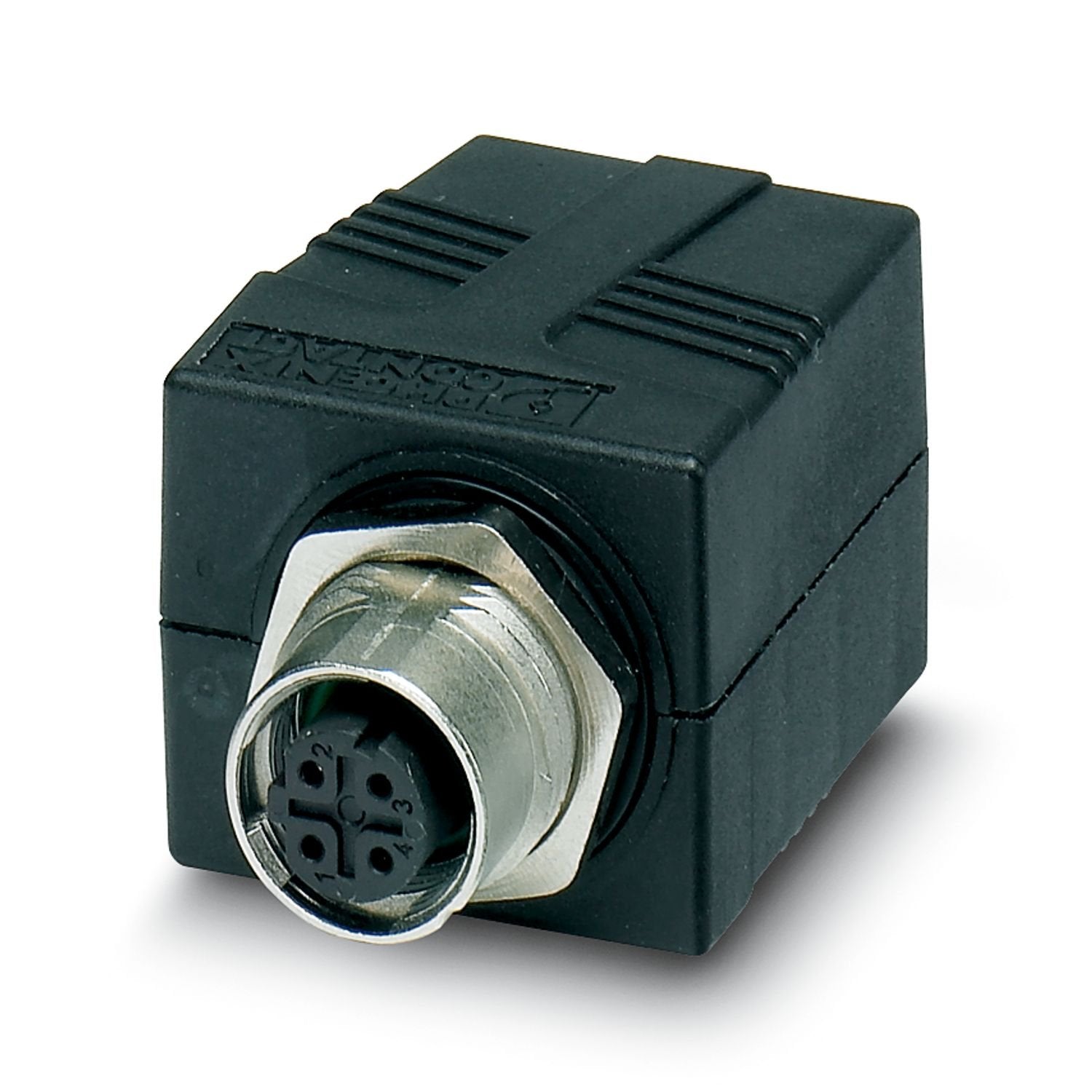 Control cabinet feed-through, M12, 4-pos., D-coded to RJ45 socket, socket entry: 180°, IP65/IP67