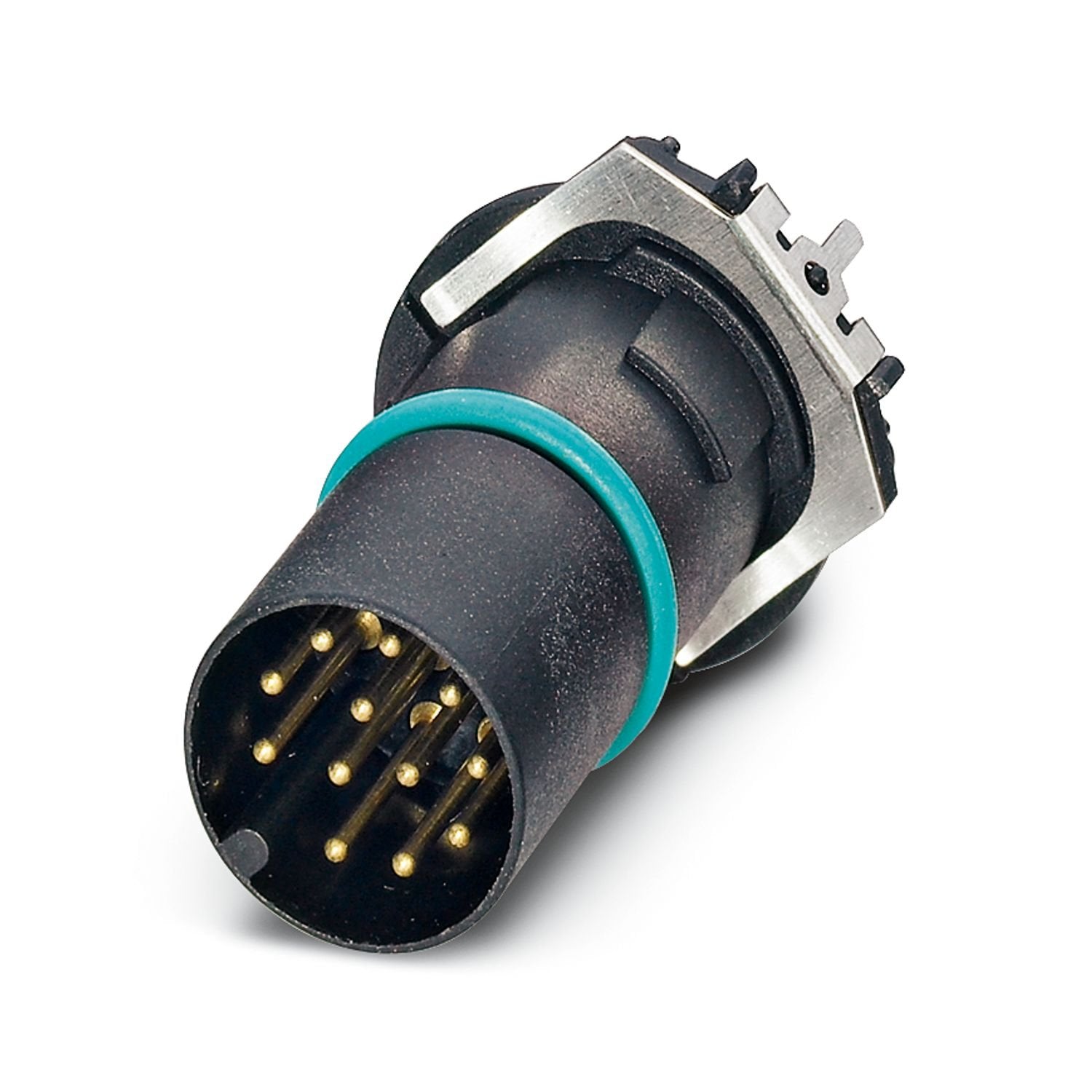 Contact carrier, 12-position, Pin, straight, M12, A-coding, THR solder connection, this item is expected to be lead-free from Q4 2025 in accordance with RoHS II without exception 6c (Pb < 0.1%), a lead-free alternative is possible on request in advance